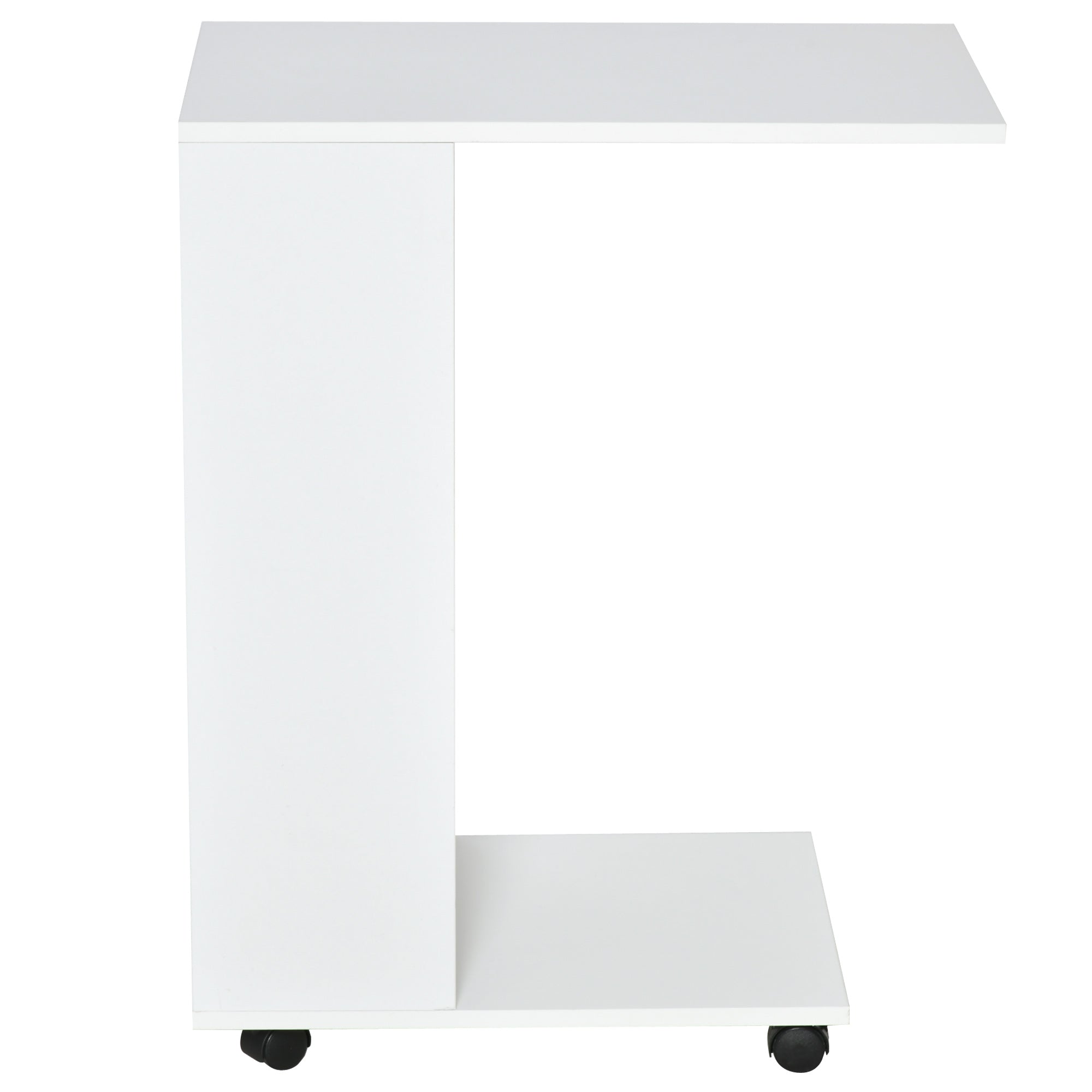 HOMCOM Mobile Sofa Side Table C-Shape End Table with Storage and Casters for Laptop Coffee Snack, White - North Peak Garden Furniture
