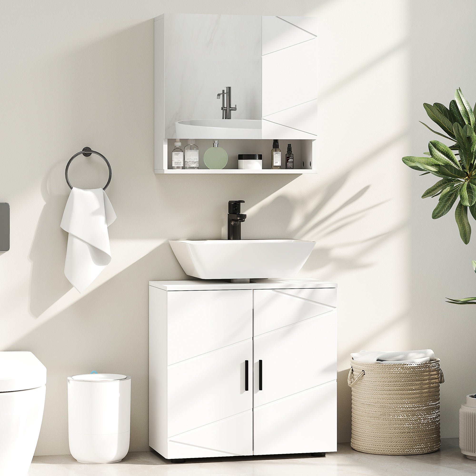 kleankin Under Sink Cabinet with Shelf - White - North Peak Garden Furniture