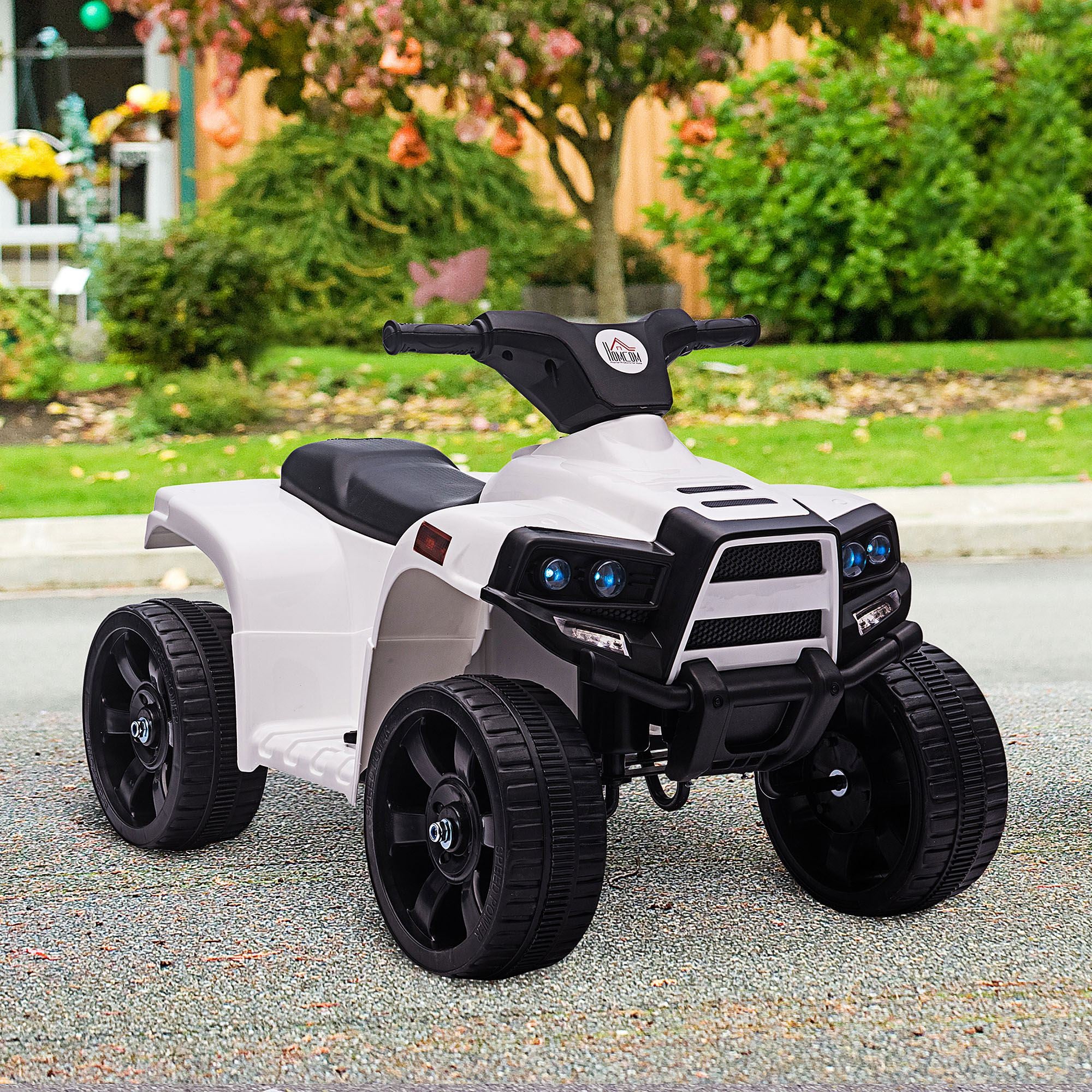 HOMCOM 6V Kids Electric Ride on Car, All Terrain Vehicle Toy, Quad Bike With Headlights, Horn, for Toddlers 18-36 Months White - North Peak Garden Furniture