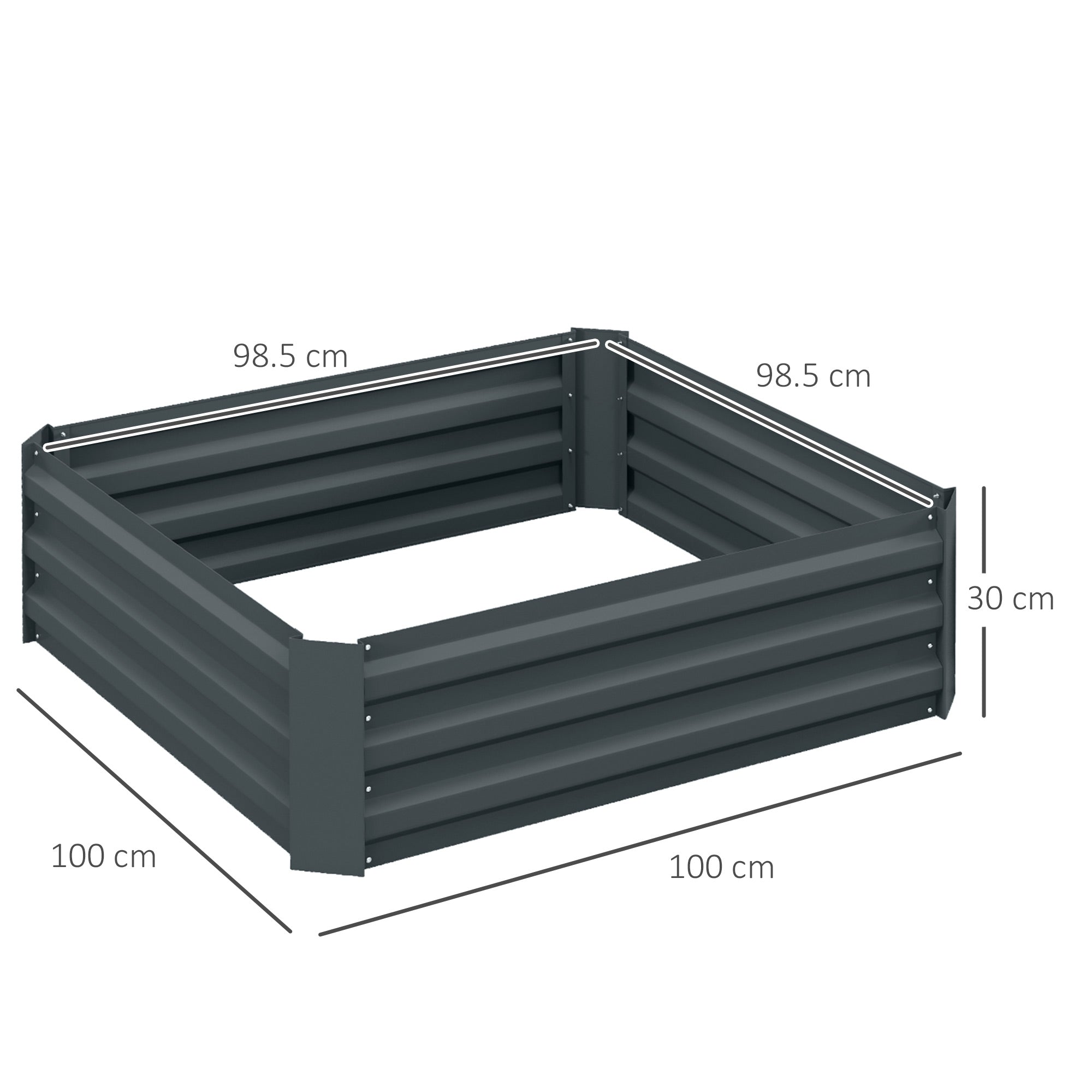 Outsunny Set of 2 291L Raised Garden Bed, Elevated Galvanised Planter Box for Flowers, Herbs, 100x100x30cm, Dark Grey - North Peak Garden Furniture