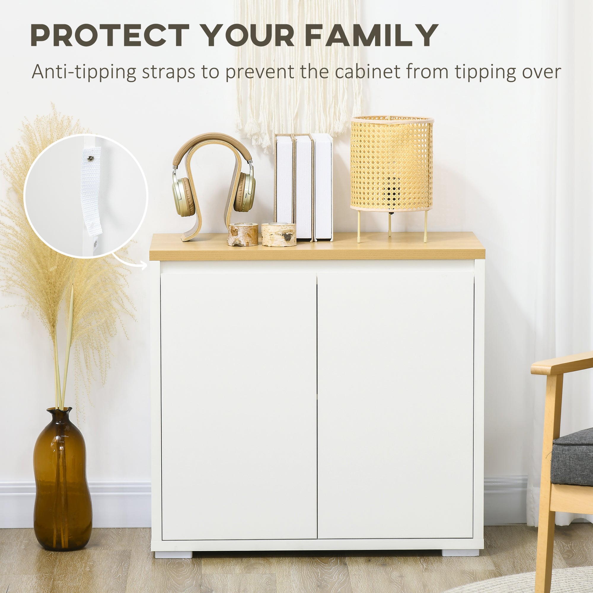 HOMCOM Kitchen Sideboard, Storage Cabinet with Double Doors and Adjustable Shelf for Living Room, Entryway, White - North Peak Garden Furniture