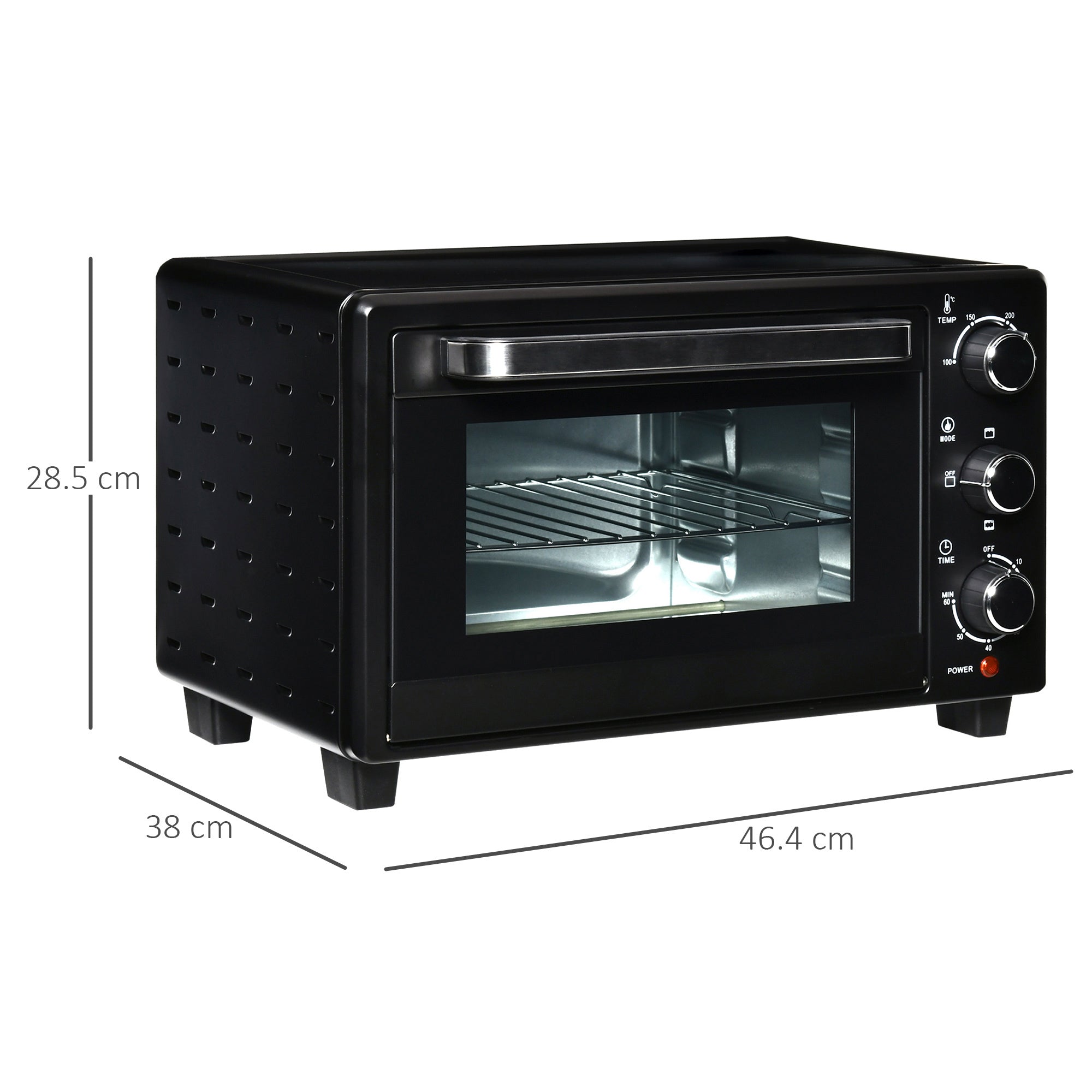 HOMCOM Mini Oven, 21L Countertop Electric Grill, Toaster Oven with Adjustable Temperature, Timer, Baking Tray and Wire Rack, 1400W, Black