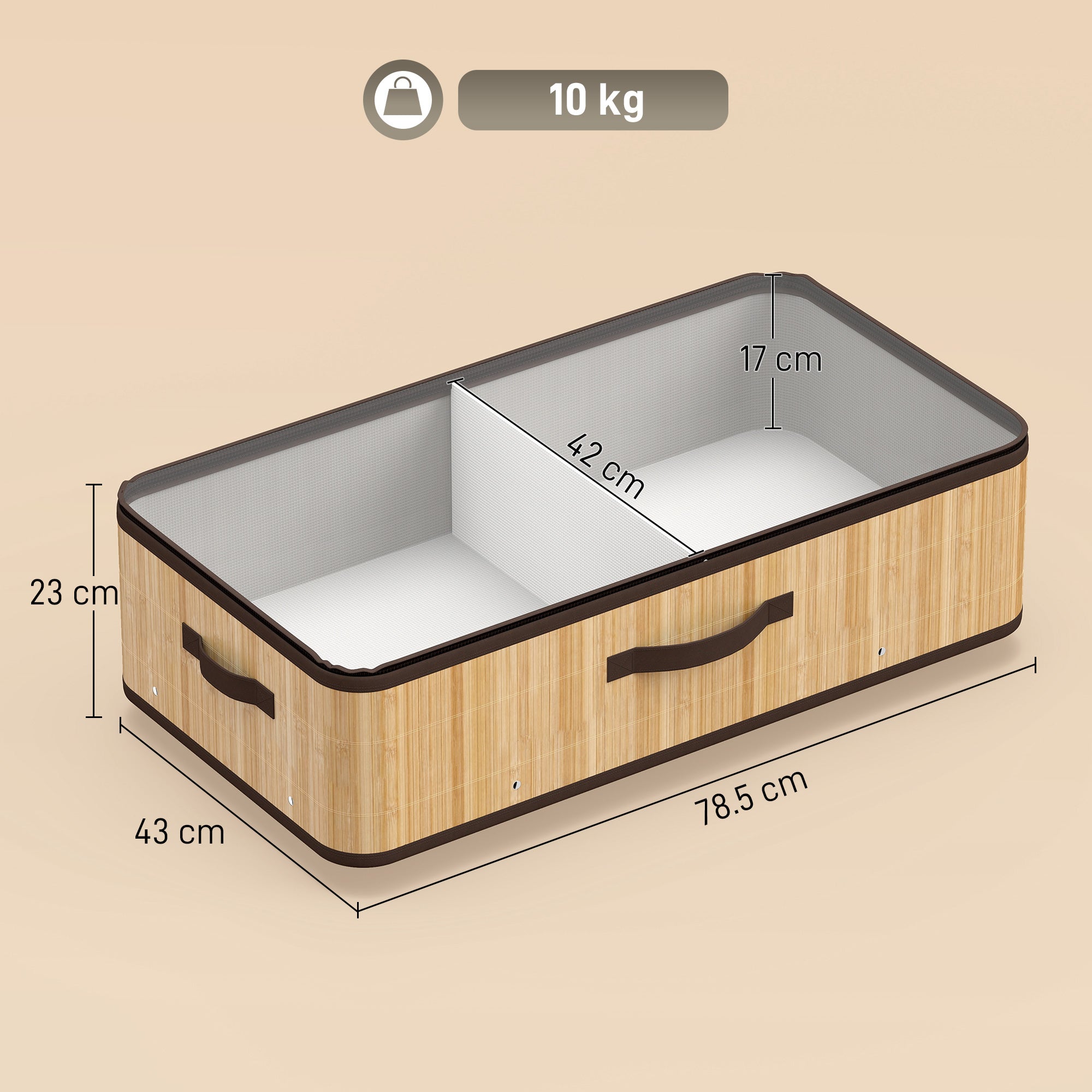 HOMCOM 60L Under Bed Storage with Wheels Pack of 2, Underbed Storage Box with Clear Lid Cover and Reinforced Handle, Natural