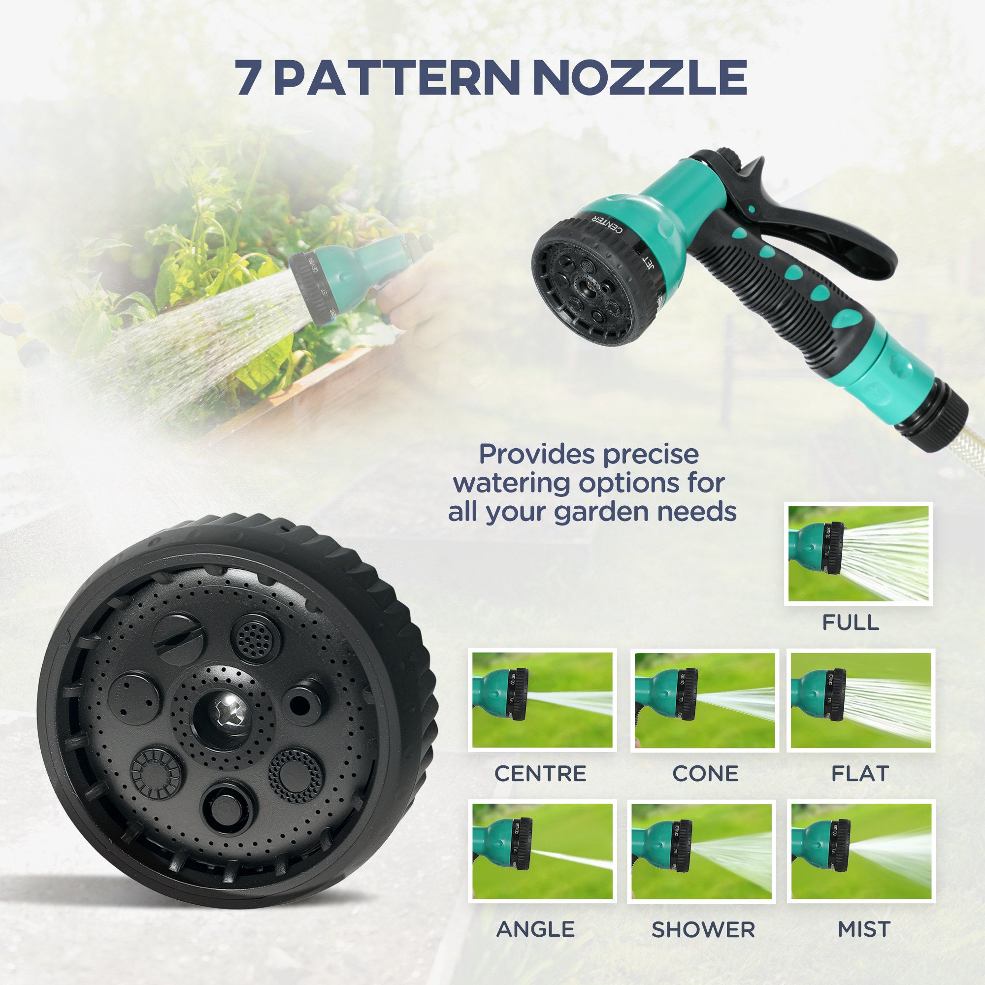 Outsunny Retractable Hose Reel Wall Mounted, 20+2m Garden Hose Pipe Reel with Lock, Auto Rewind, 7 in 1 Spray Nozzle, Includes Wall Fixings, 180° Swivel, Outdoor Watering, Light Grey