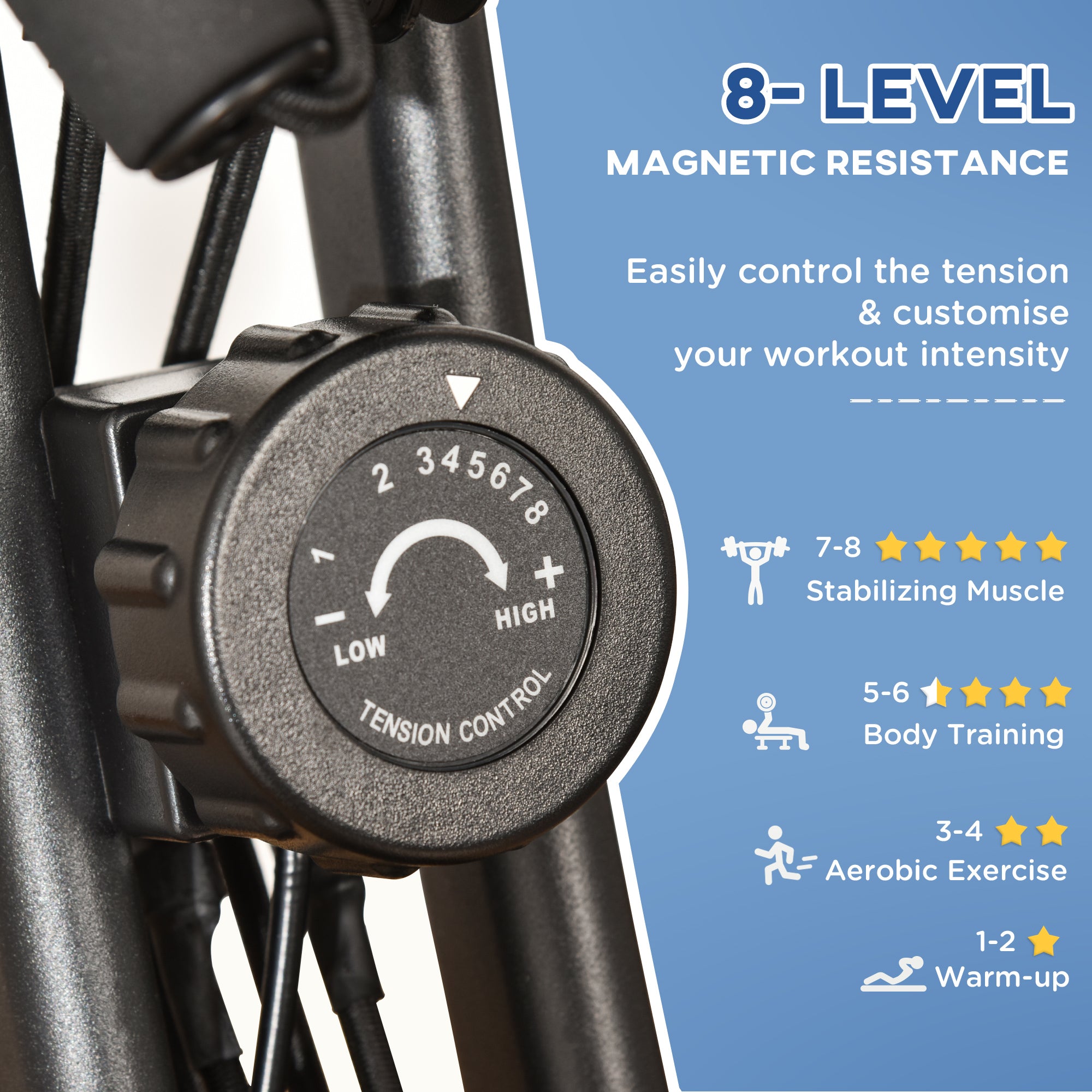 HOMCOM 2-in-1 Folding Exercise Bike with 8-Level Magnetic Resistance, Arm Resistance Band, Pulse Sensor, Black - North Peak Garden Furniture