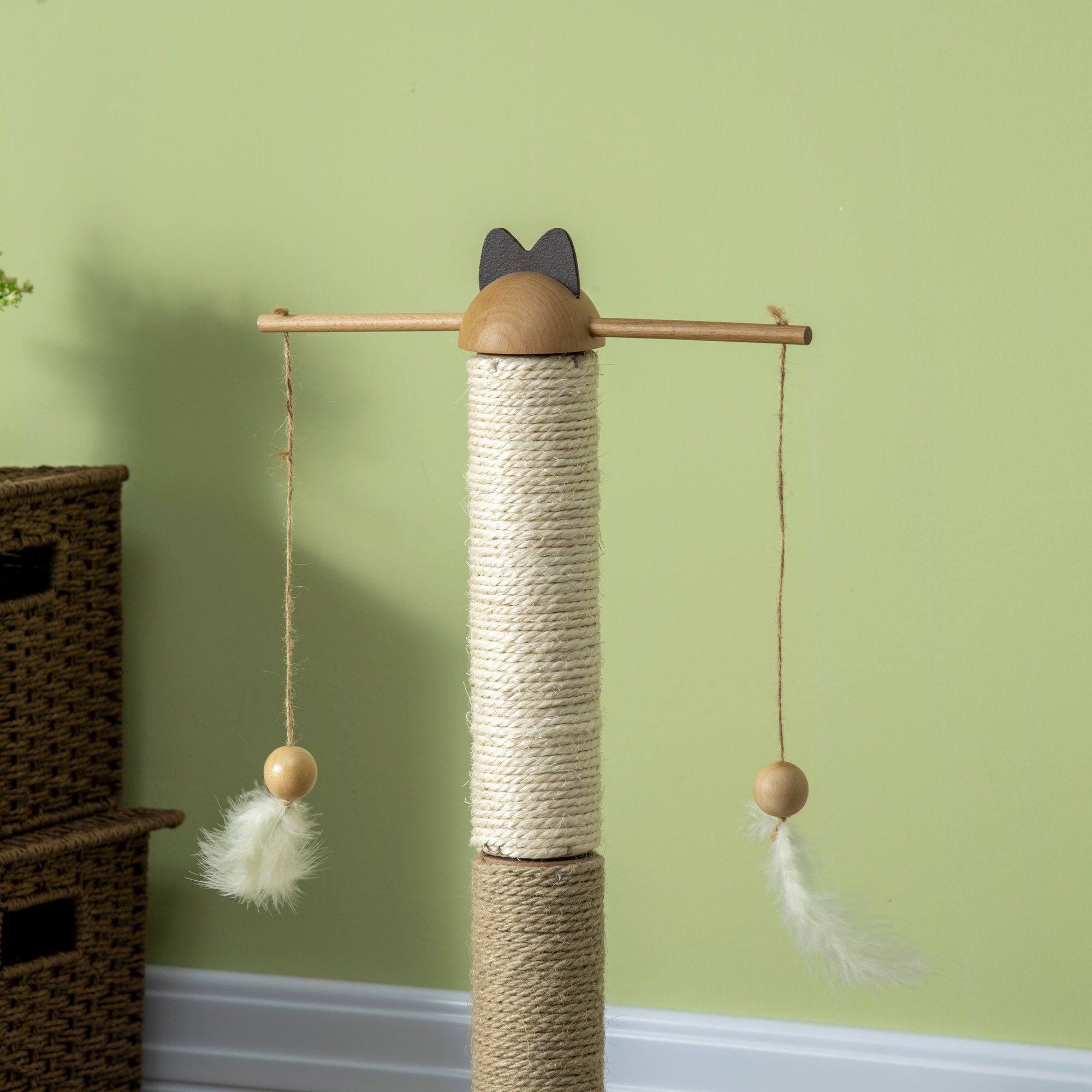 PawHut Cat Tree, with Scratching Post, Turntable Toy Ball - Natural Finish - North Peak Garden Furniture