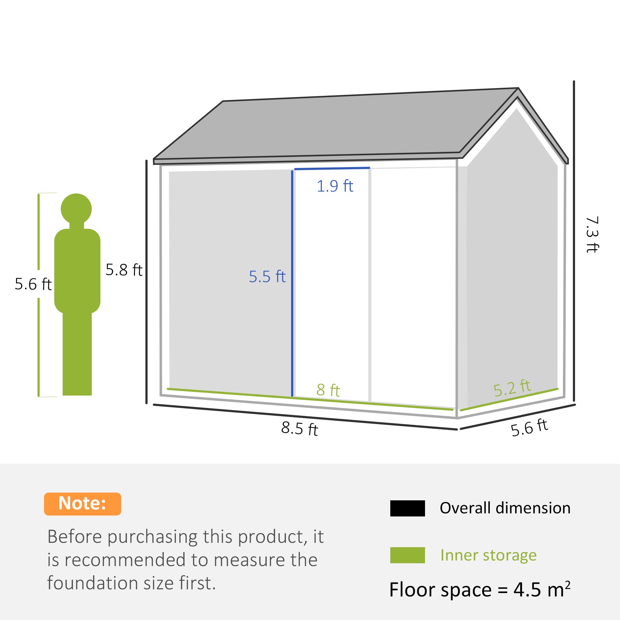 Outsunny 8 x 6 ft Galvanised Garden Shed, Outsoor Metal Storage Shed with Double Doors Window Air Vents for Patio, Lawn, Grey - North Peak Garden Furniture