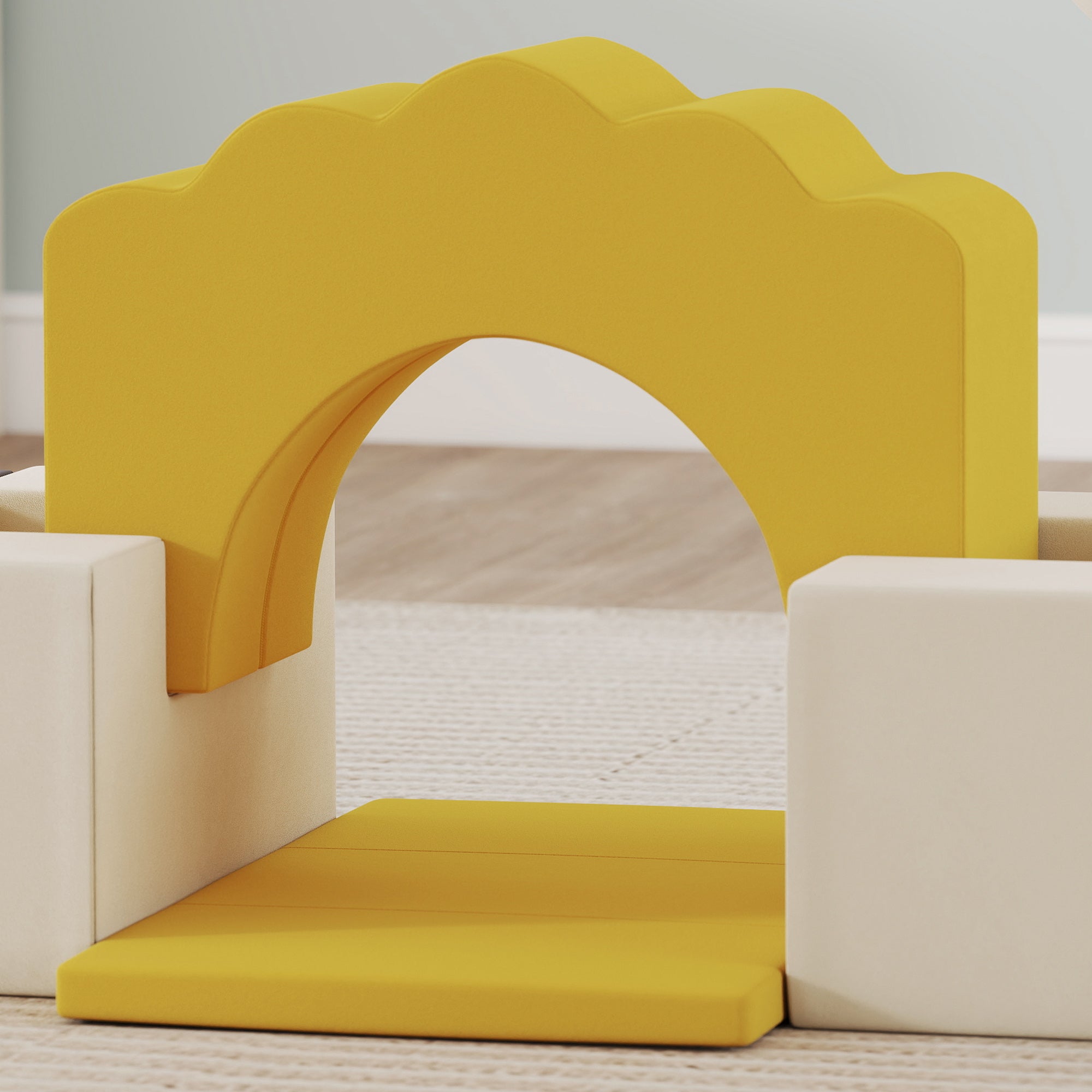 AIYAPLAY 7 Piece Kids Soft Play Set with Detachable Cover, Baby Indoor Climb and Crawl Foam Toy for Toddlers, Yellow