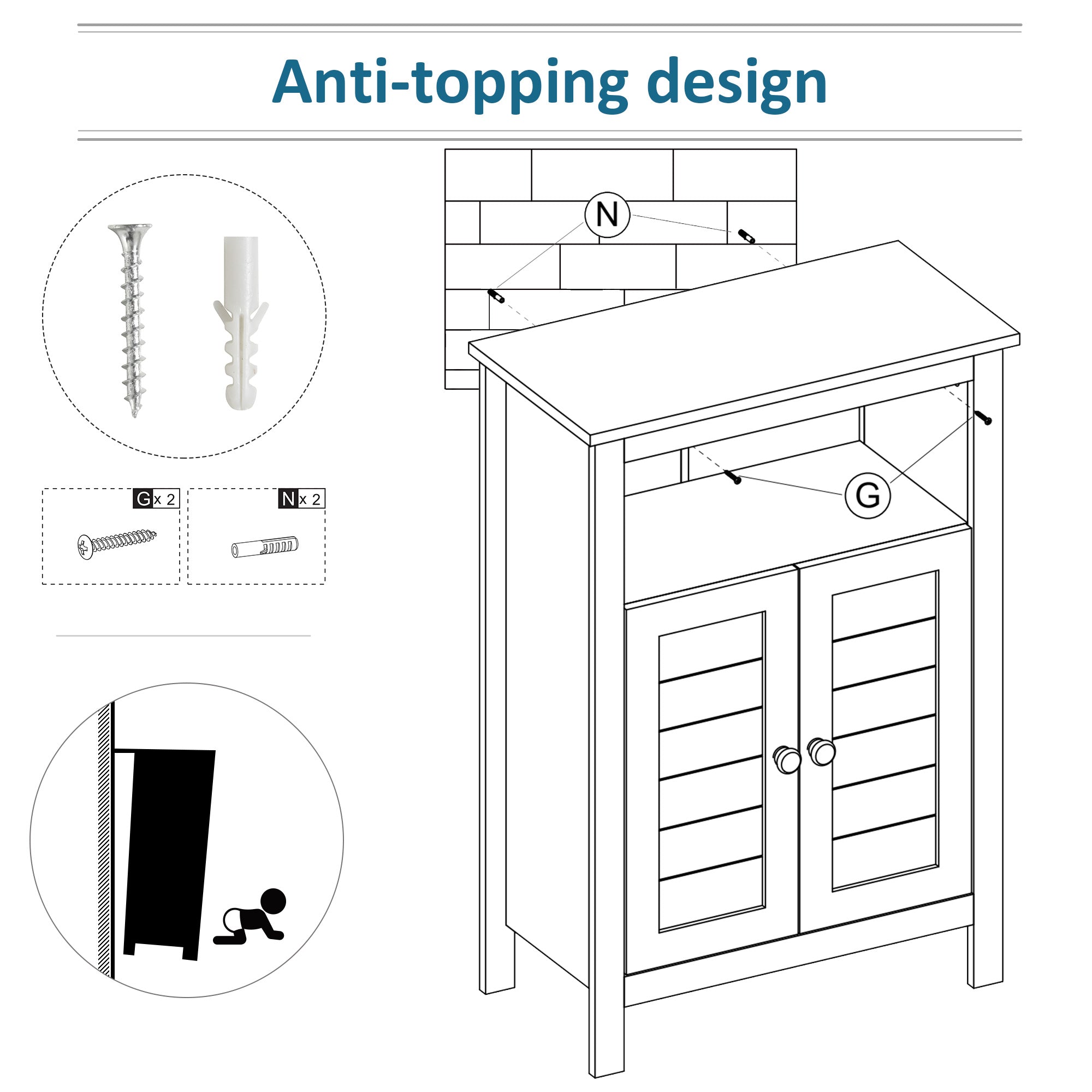 kleankin Bathroom Floor Cabinet, Free Standing Cupboard with Double Doors and Adjustable Shelf for Kitchen, Hallway, Living Room, Grey - North Peak Garden Furniture