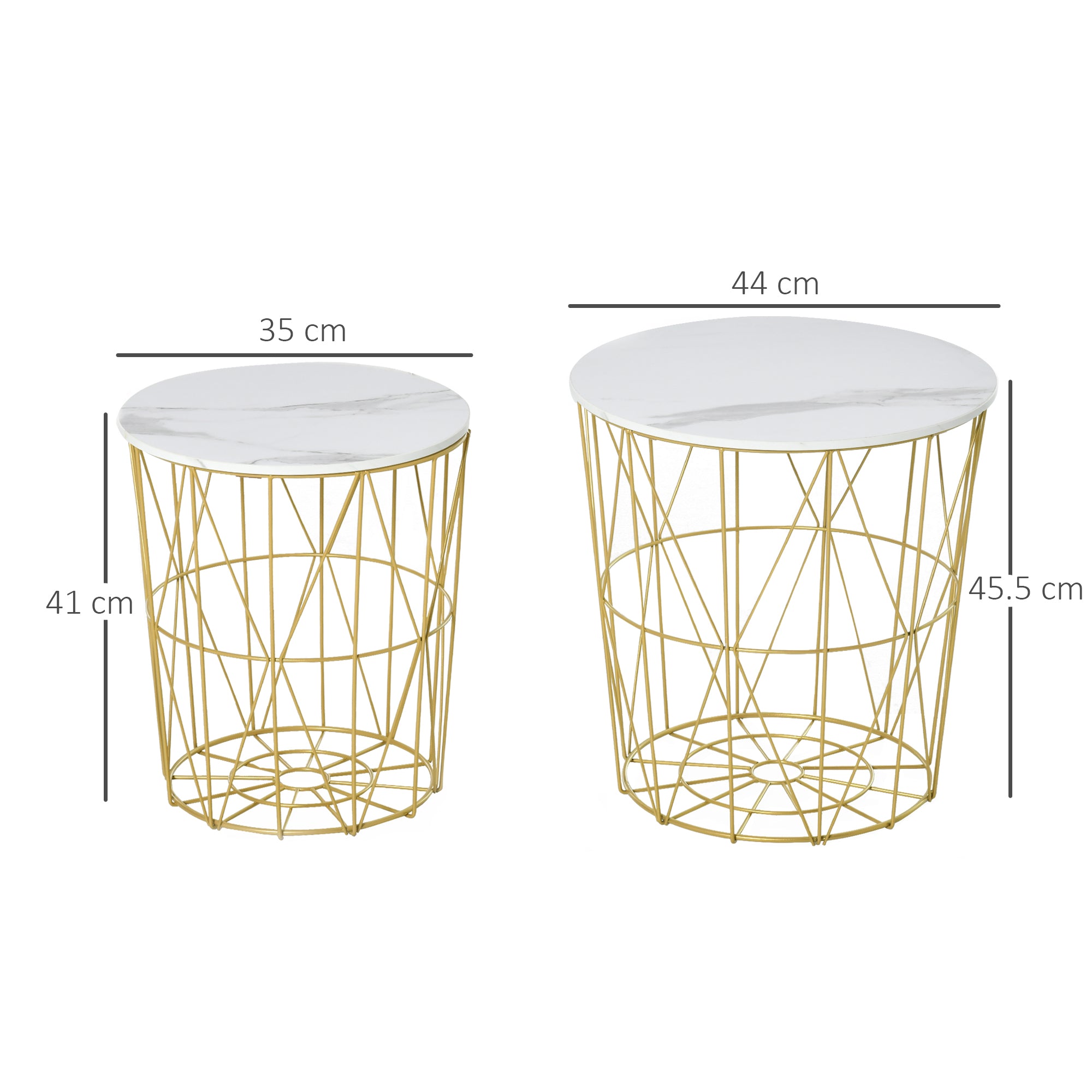 HOMCOM Set of 2 Nesting Side Tables with Storage, Round End Tables Coffee Tables with Steel Frame and Removable Round Top, for Living Room, bedroom, office, White