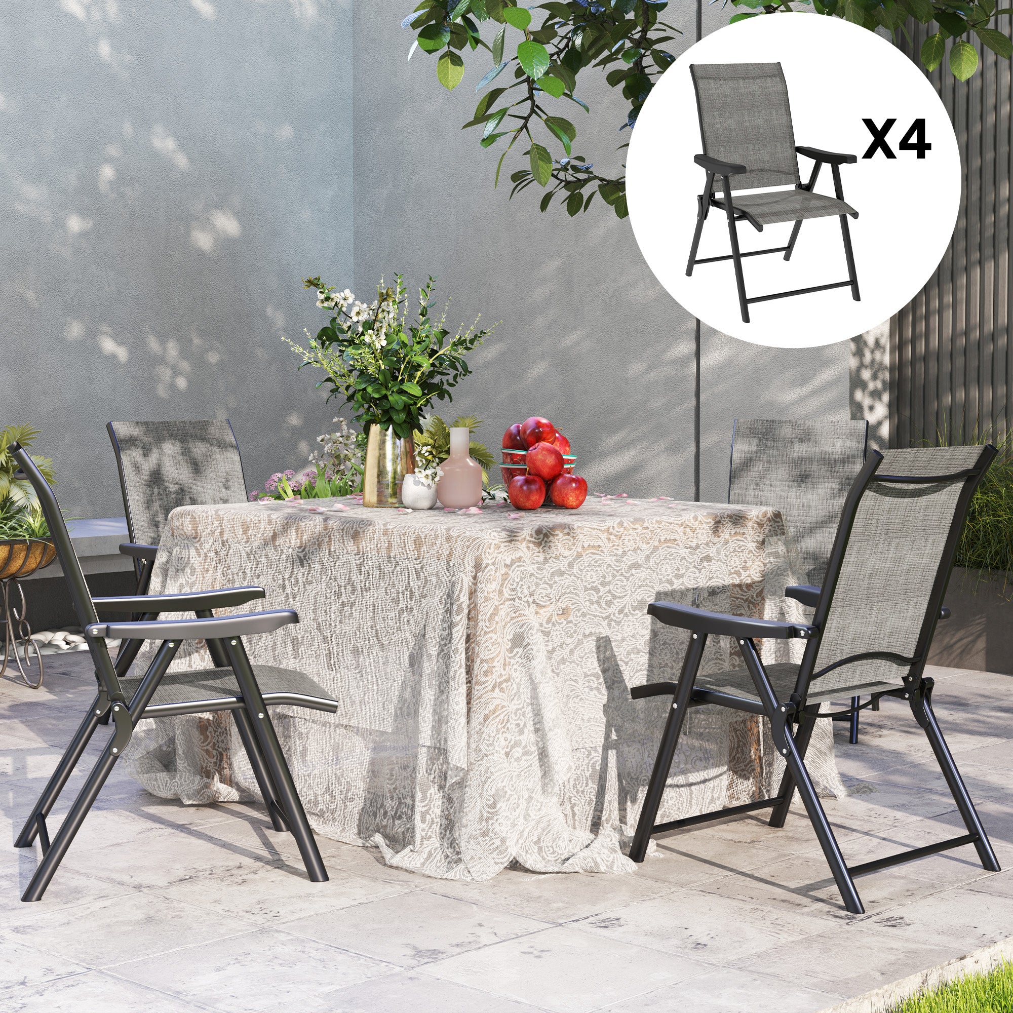 Outsunny Set of Four Folding Outdoor Chairs - Black/Grey