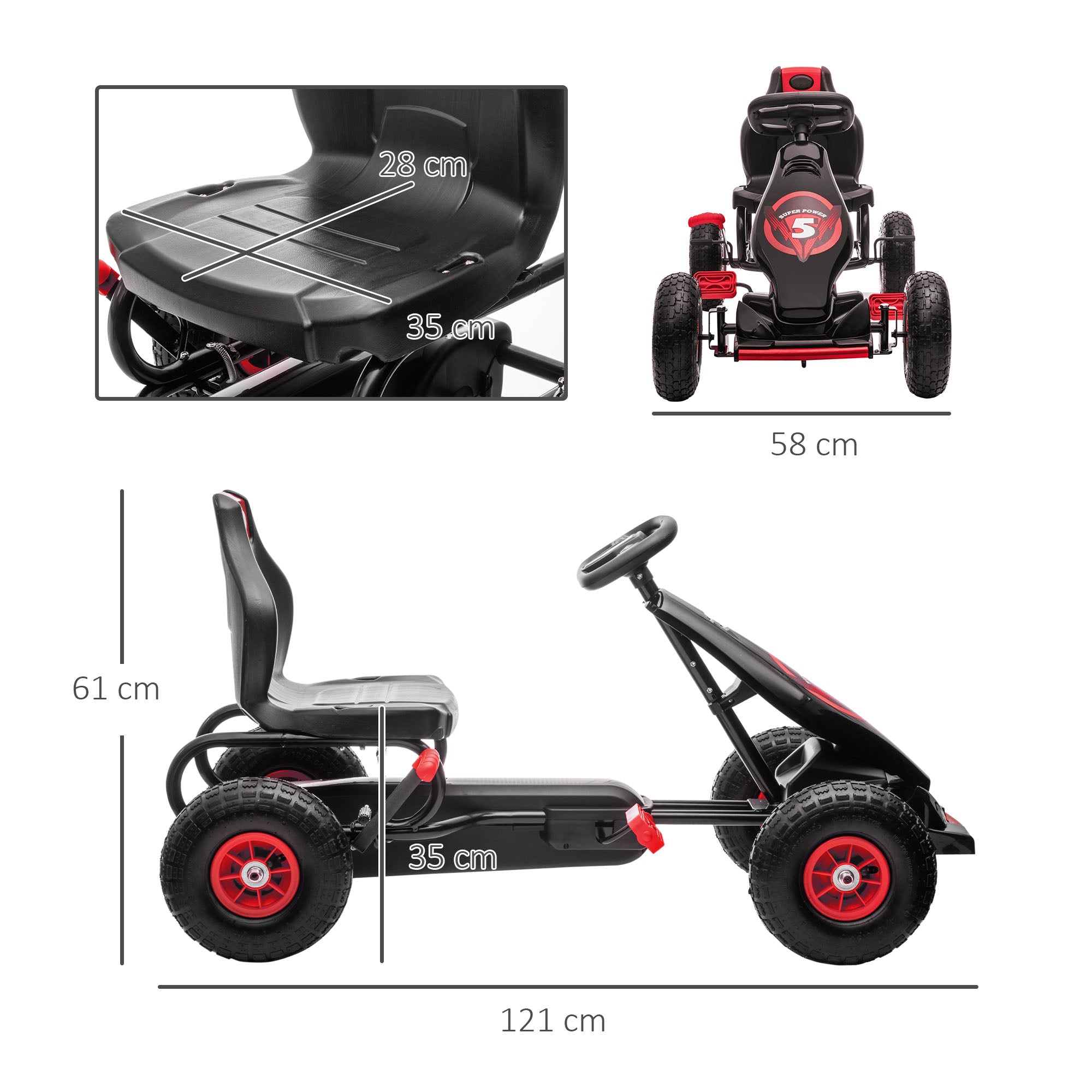 HOMCOM Kids Pedal Go Kart, with Adjustable Seat, Inflatable Tyres - Red - North Peak Garden Furniture