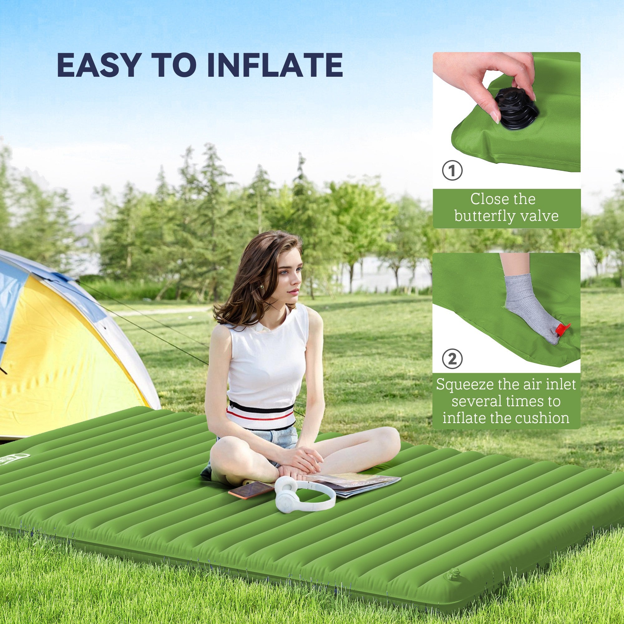 Outsunny 2 Person Camping Inflatable Mattress - Green - North Peak Garden Furniture