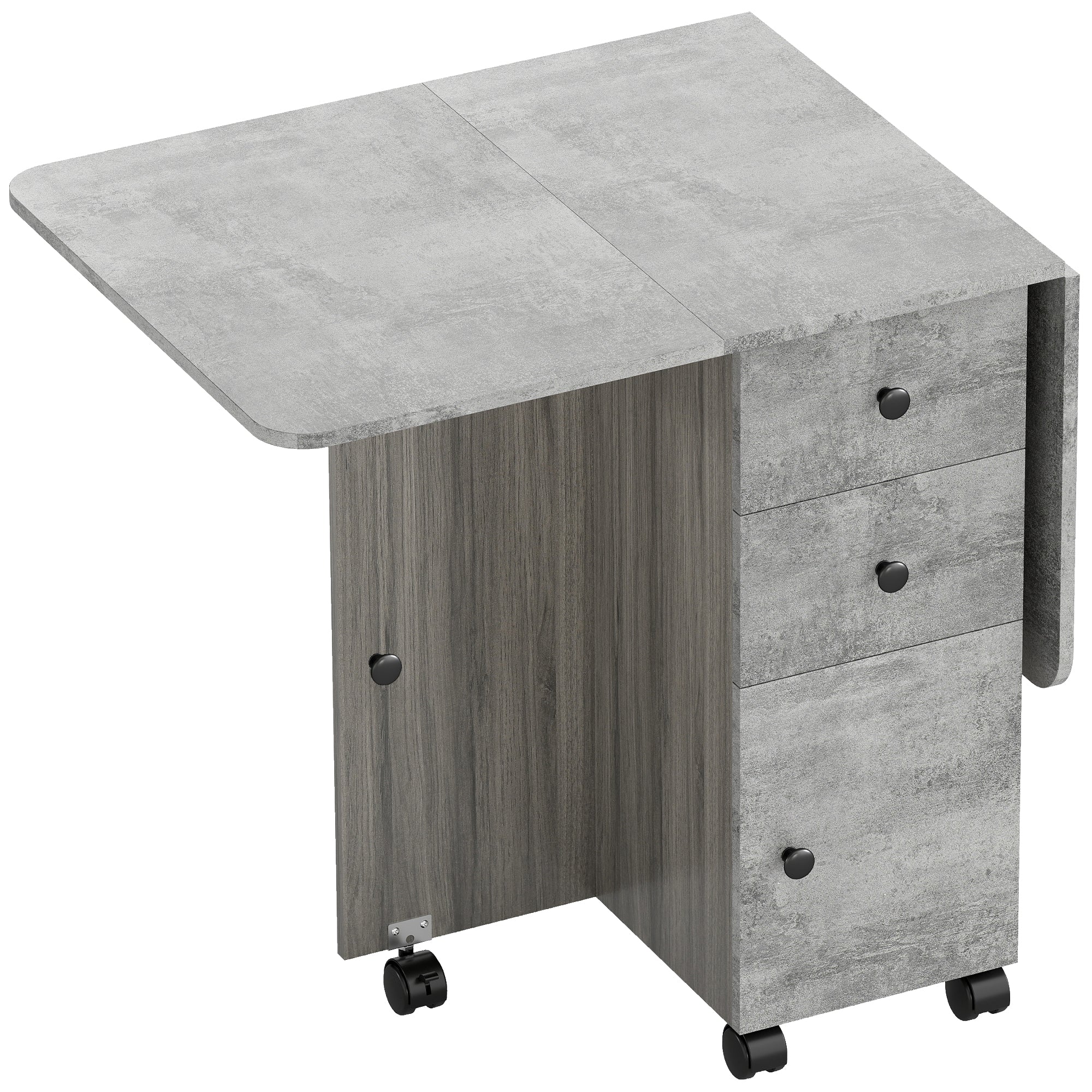 HOMCOM Multi-Storage Six-Person Drop Leaf Dining Table - Mixed Grey