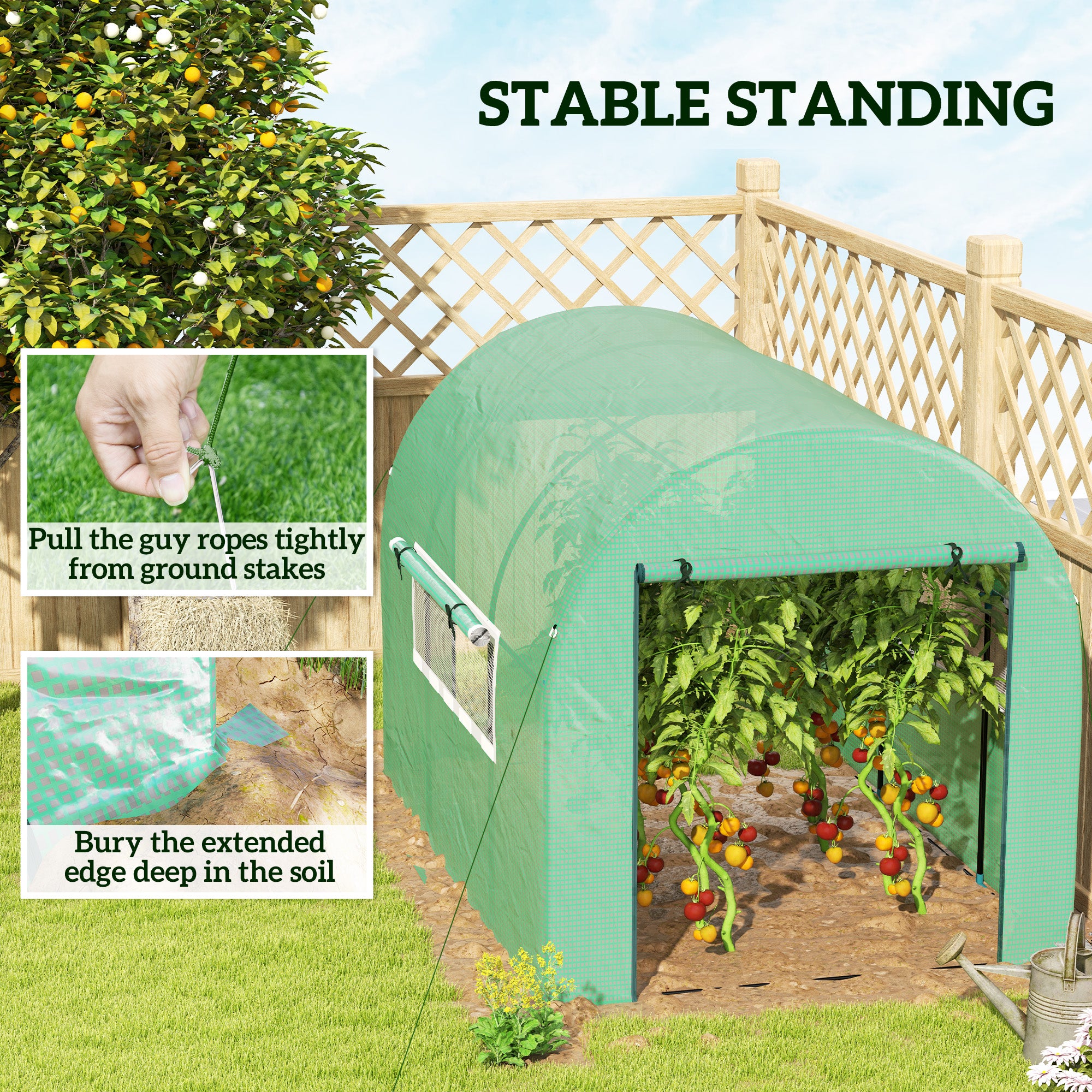 Outsunny 300 x 200cm Walk-In Polytunnel Greenhouse - Green - North Peak Garden Furniture