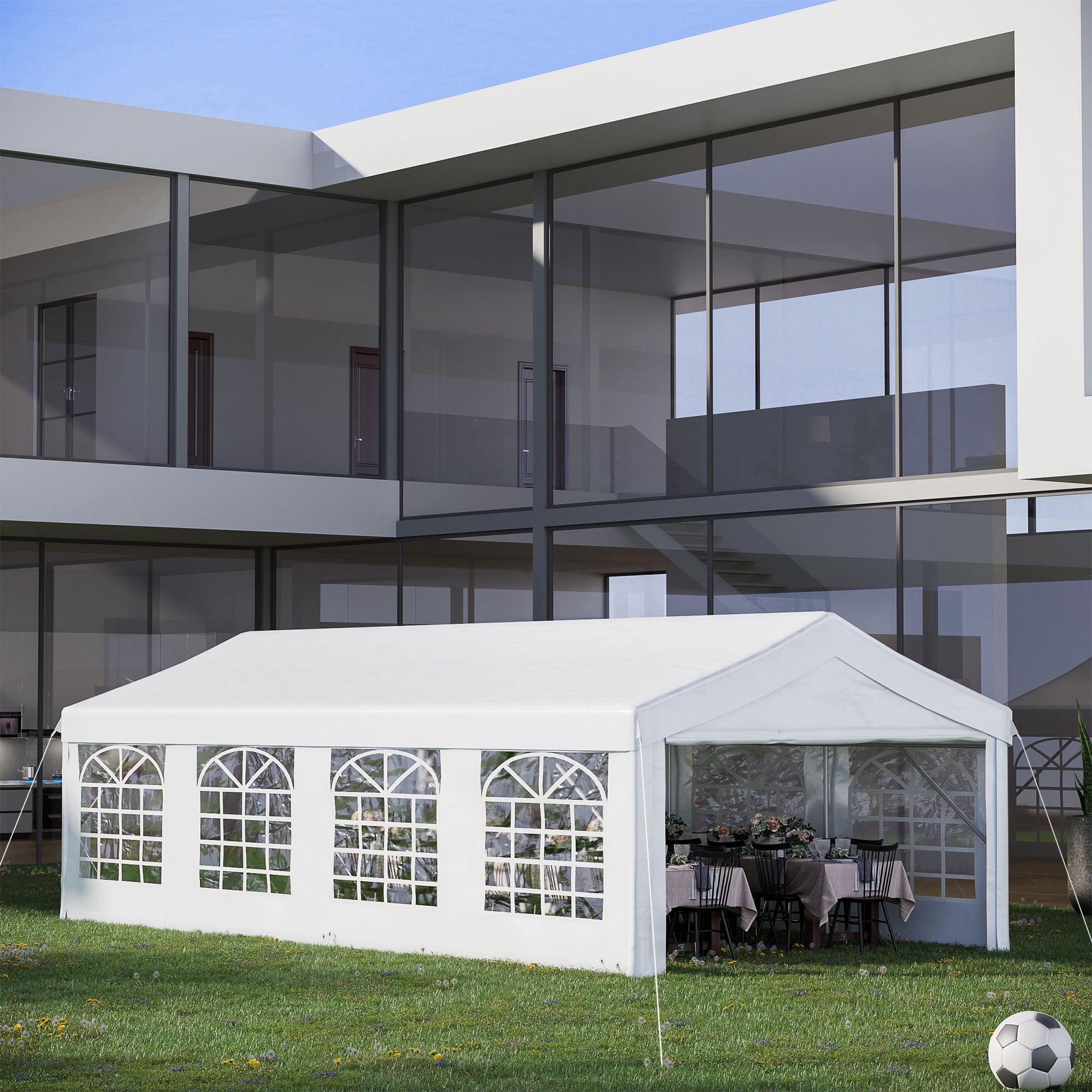 Outsunny 8m x 4m Garden Gazebo Marquee Party Tent Wedding Portable Garage Carport Event shelter Car Canopy Outdoor Heavy Duty Steel Frame Waterproof Rot Resistant - North Peak Garden Furniture