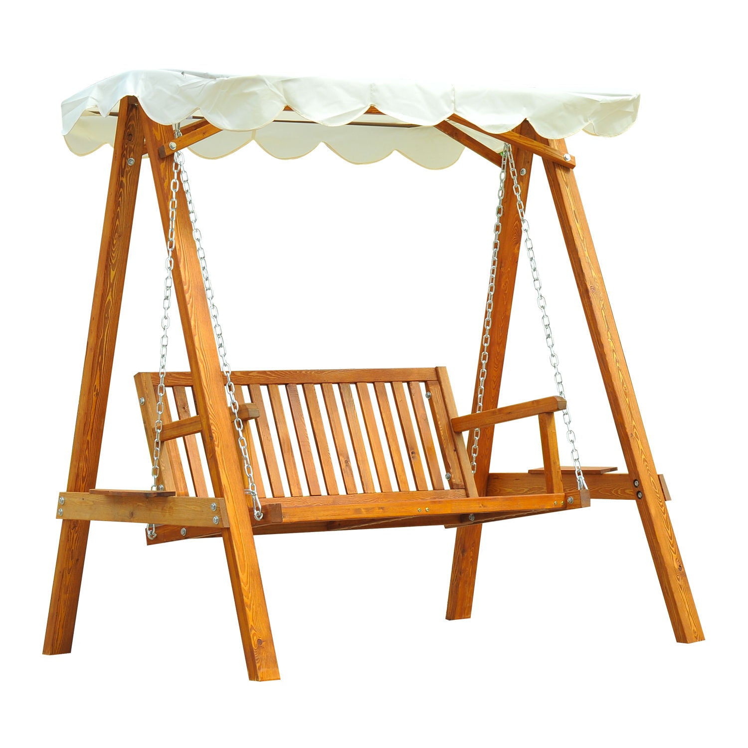Outsunny 2 Seater Garden Swing Seat Wooden Swing Chair Outdoor Hammock Bench Furniture, Cream White - North Peak Garden Furniture