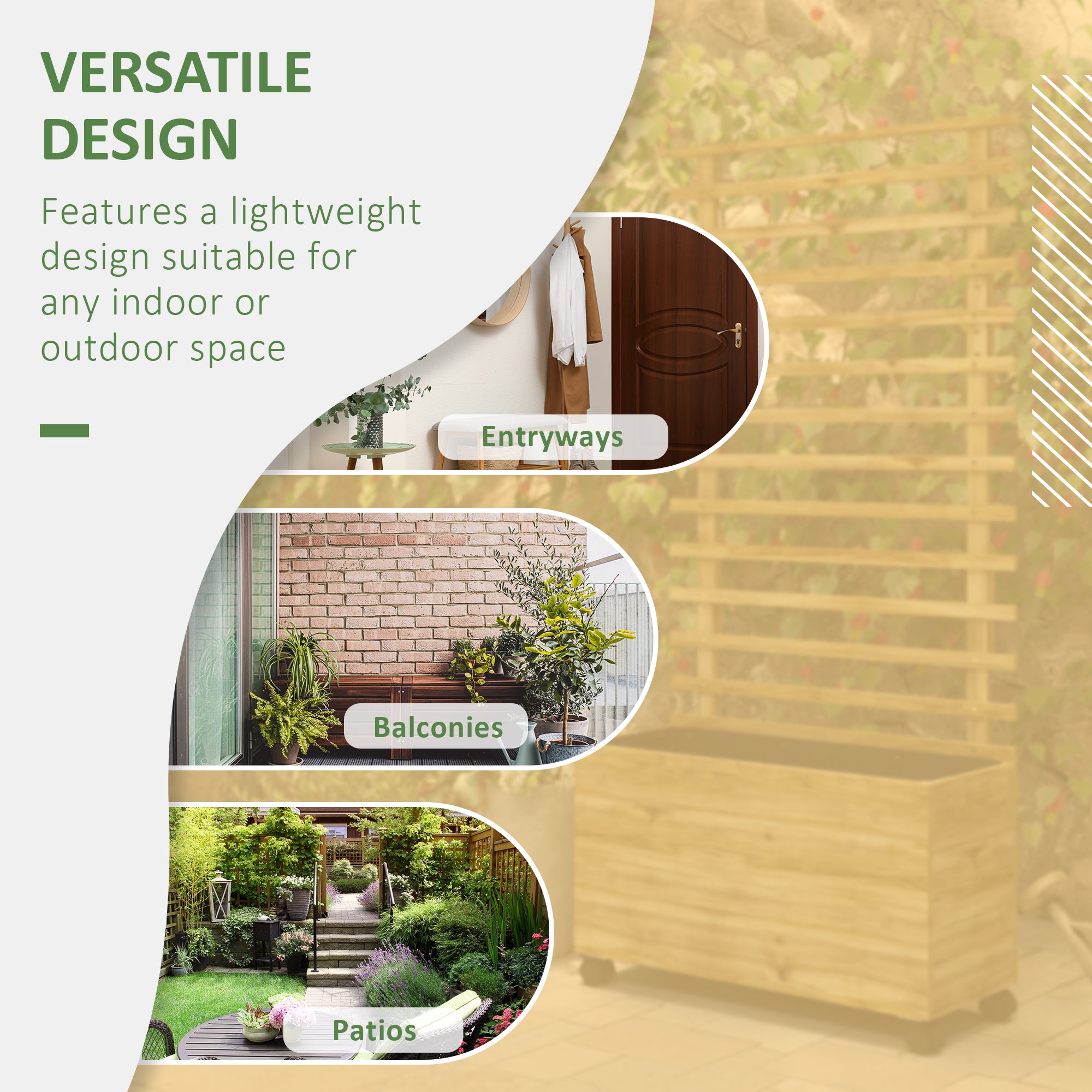 Outsunny Wooden Raised Planter, with Back Trellis - Natural Finish - North Peak Garden Furniture