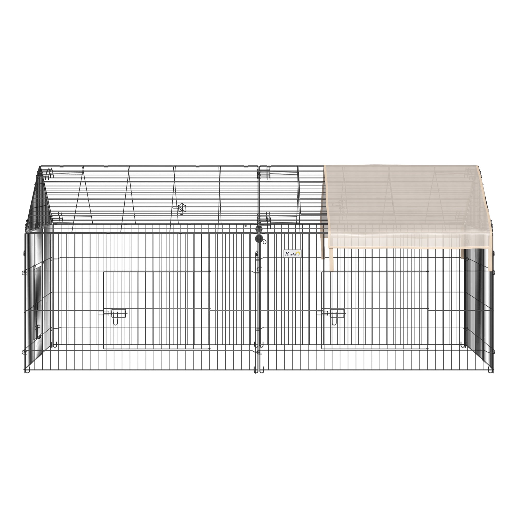 PawHut Metal Chicken Run Coop with Water-Resistant Cover for Bunny, Guinea Pig, Easy to Store & Set-up, Beige