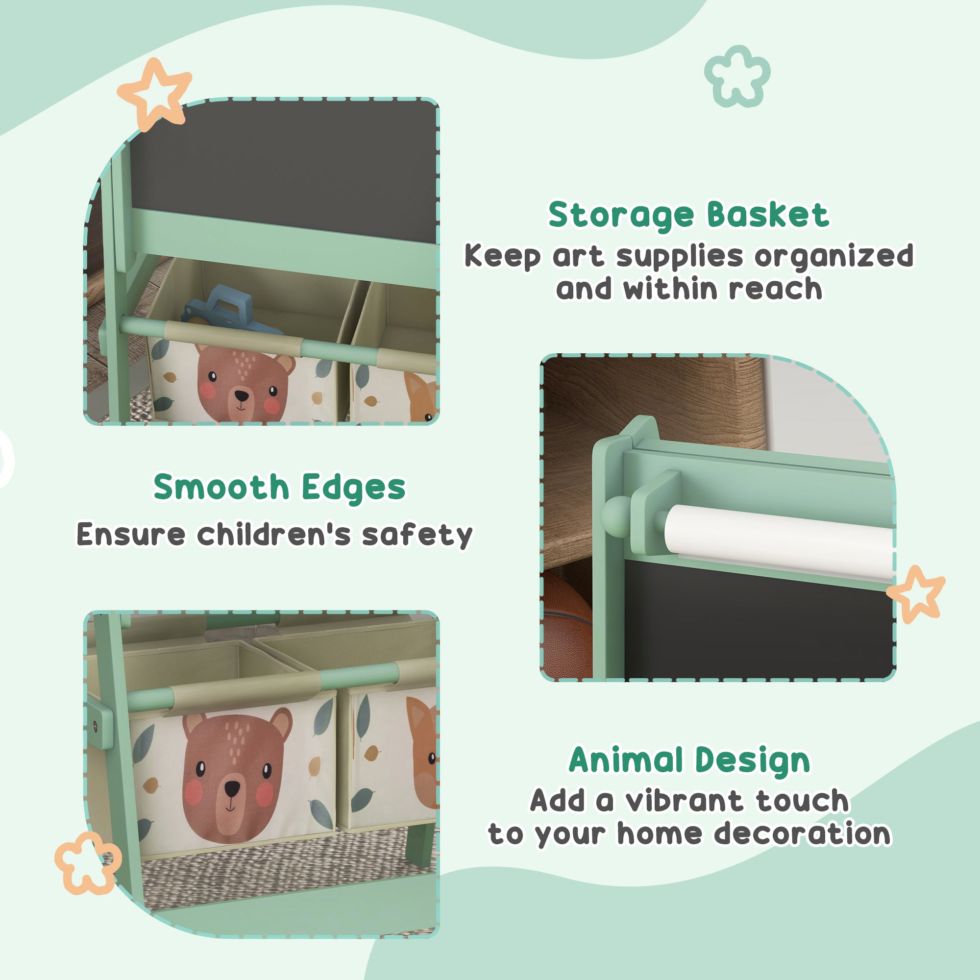 ZONEKIZ Kids Table and Chair Set and Kids Easel with Paper Roll, Storage Baskets, Kids Activity Furniture Set, Green - North Peak Garden Furniture