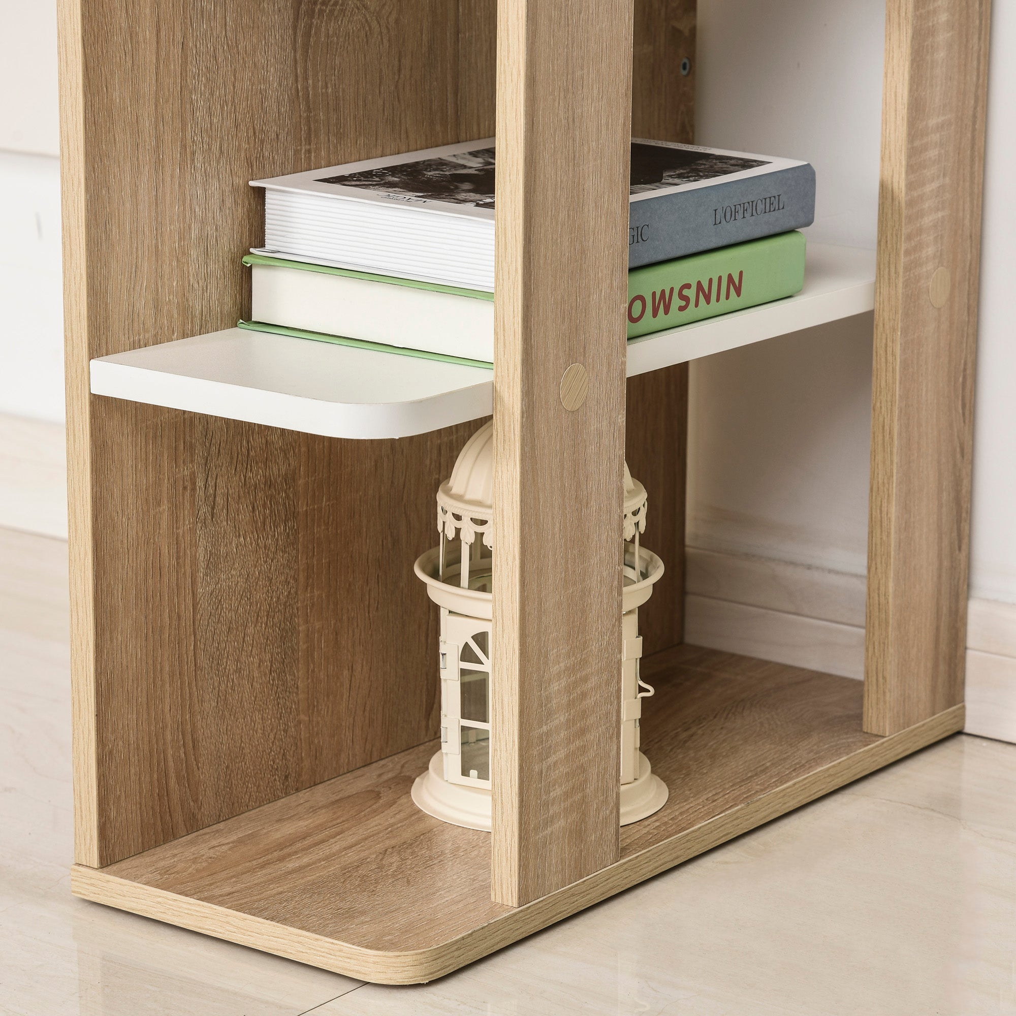 HOMCOM Computer Desk, Writing Desk with 3-Tier Storage Shelf, Work Table for Home Office, Study, Living Room, Oak and White - North Peak Garden Furniture