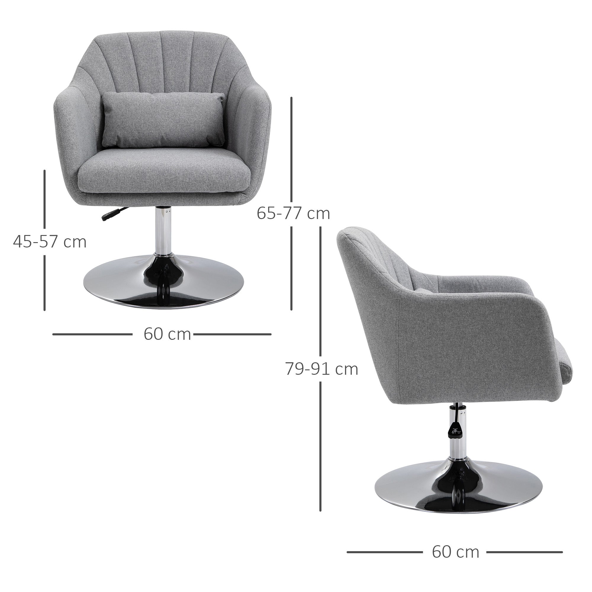 HOMCOM Swivel Linen Fabric Accent Chair for Living Room Contemporary Vanity Armchair with Adjustable Height Thick Cushion Lumbar Support Armrest for Bedroom Office Light Grey - North Peak Garden Furniture