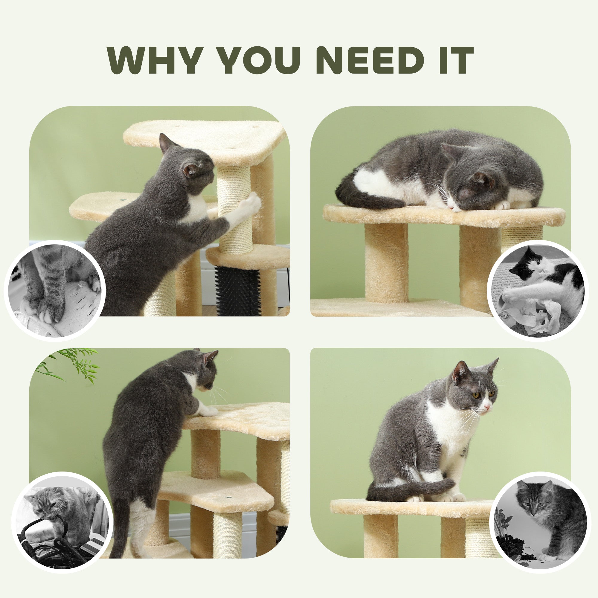 PawHut 2-in-1 Cat Tree, Pet Stairs with Scratching Tickling Post, Toy Balls, for Bed, Sofa, Couch, Beige - North Peak Garden Furniture