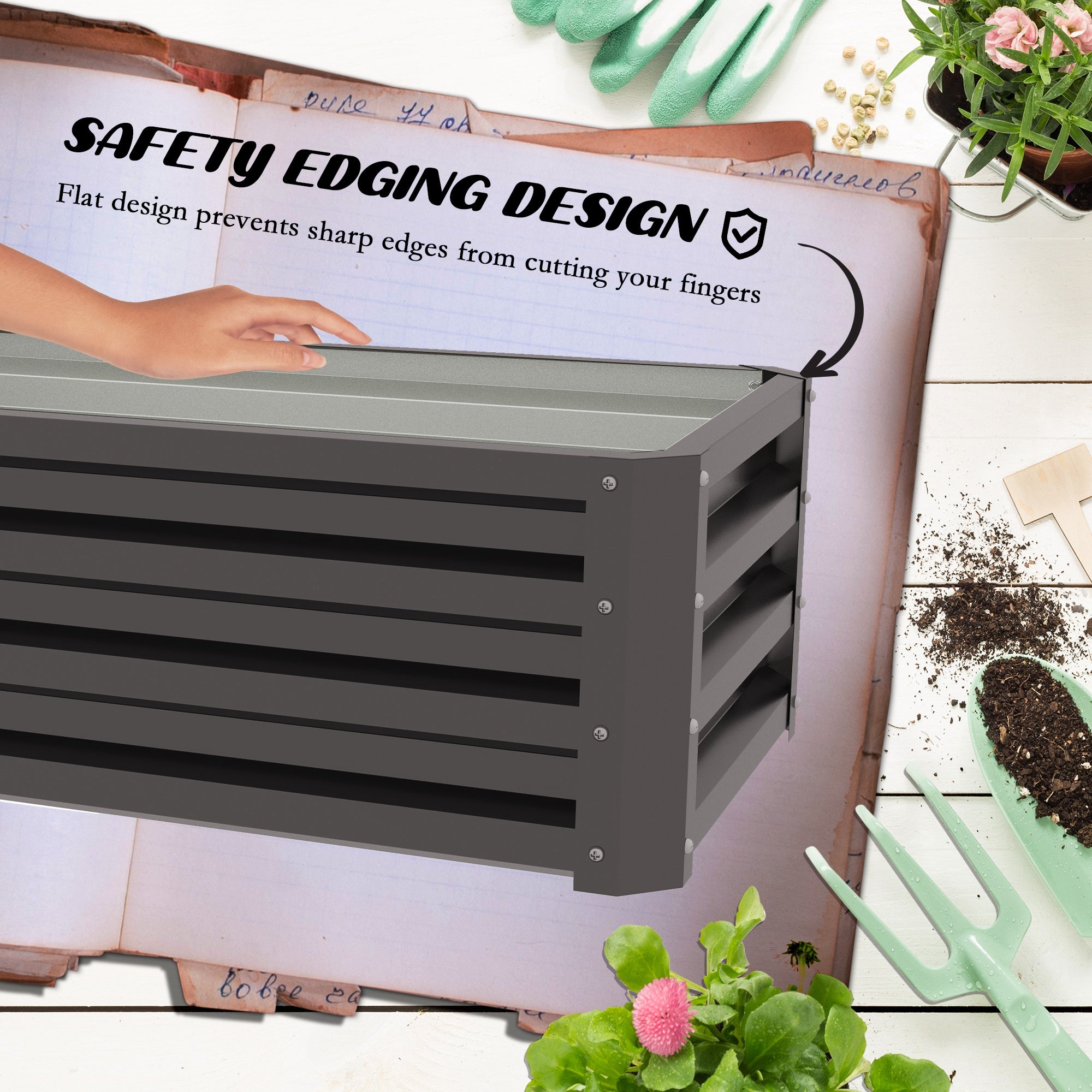 Outsunny Steel Raised Beds for Garden, Outdoor Planter Box, Set of 2, for Flowers, Herbs and Vegetables, Dark Grey - North Peak Garden Furniture