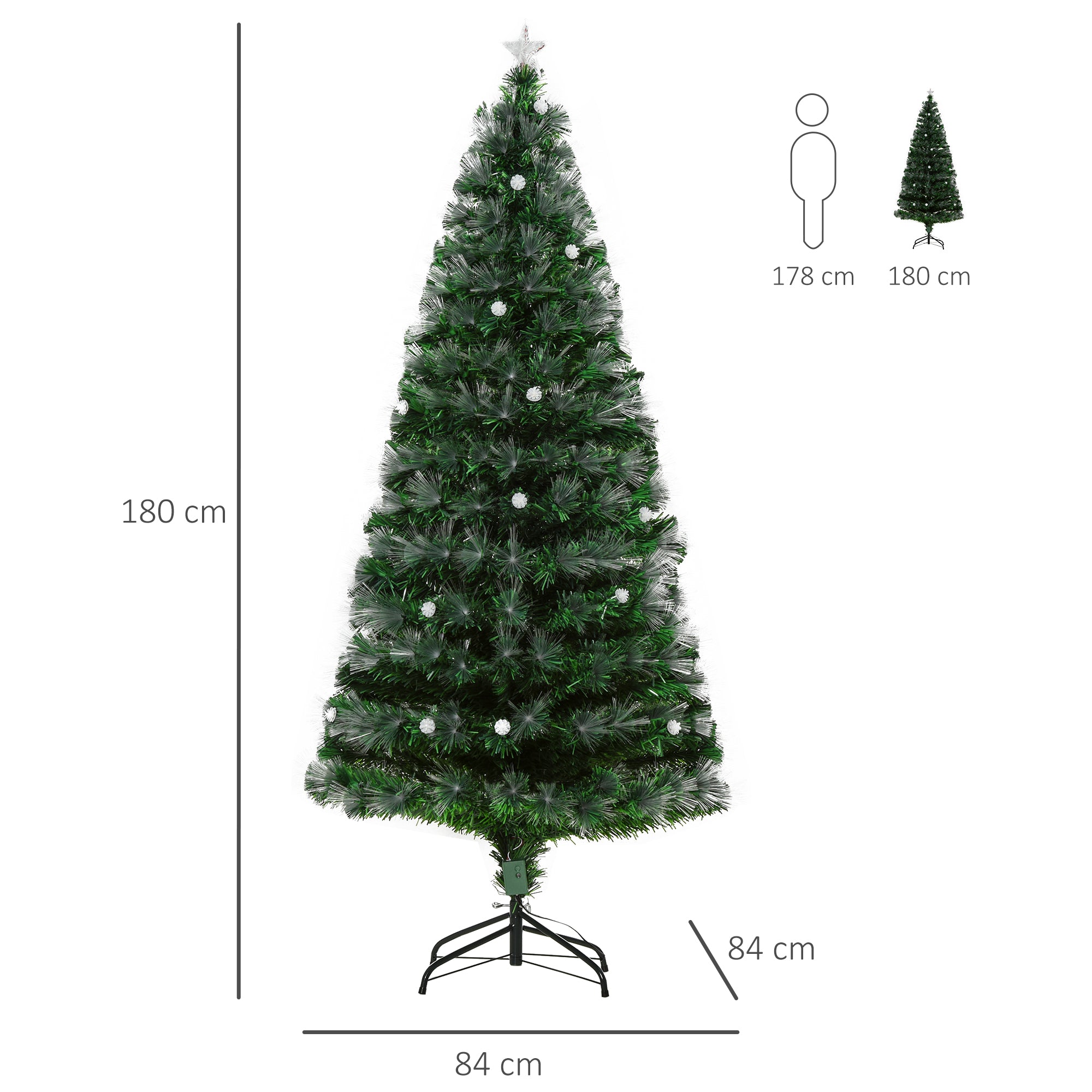HOMCOM 6ft White Light Artificial Christmas Tree w/ 230 LEDs Star Topper Tri-Base Full Bodied Seasonal Decoration Pre-Lit Home - North Peak Garden Furniture