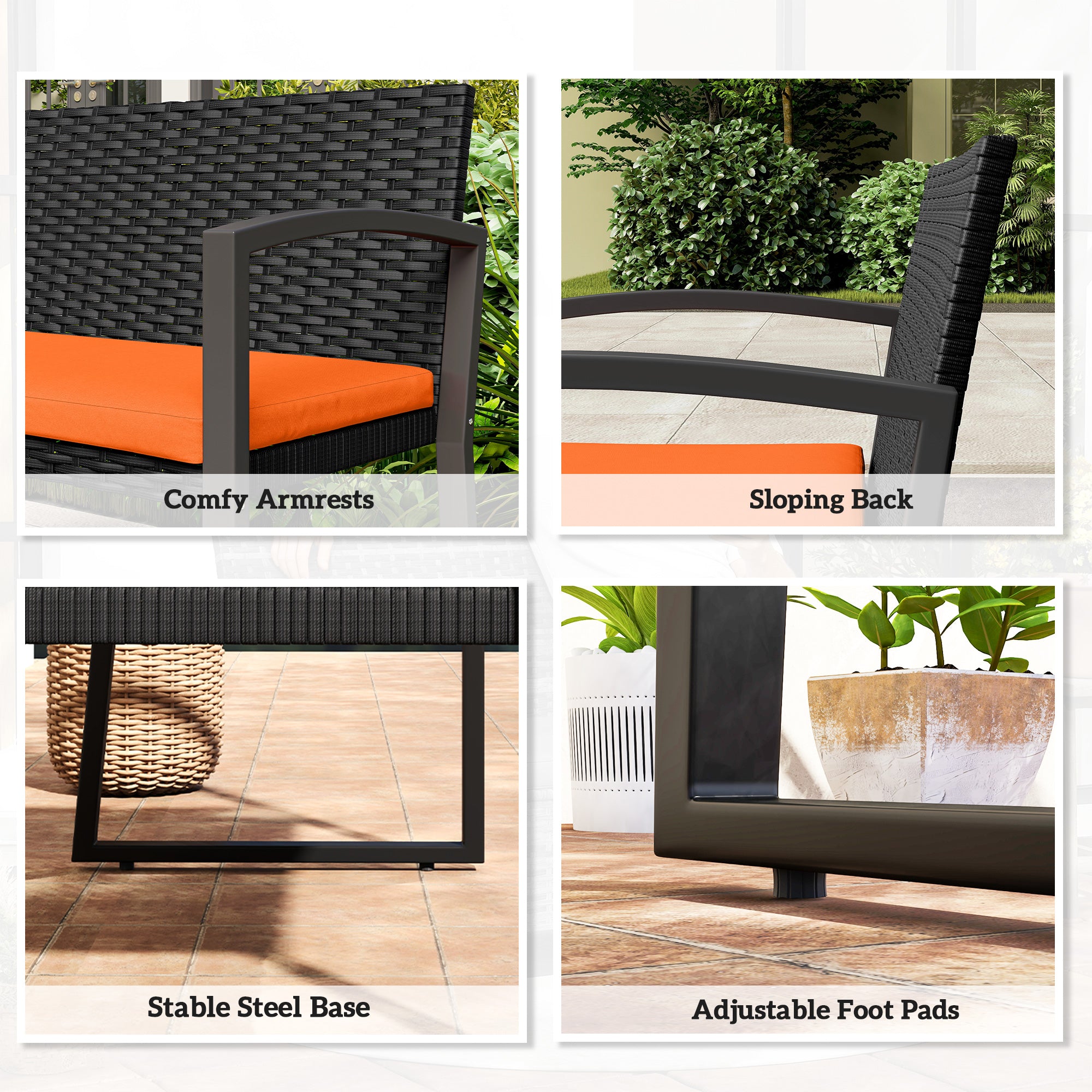 Outsunny Two-Seater Rattan Garden Bench - Orange