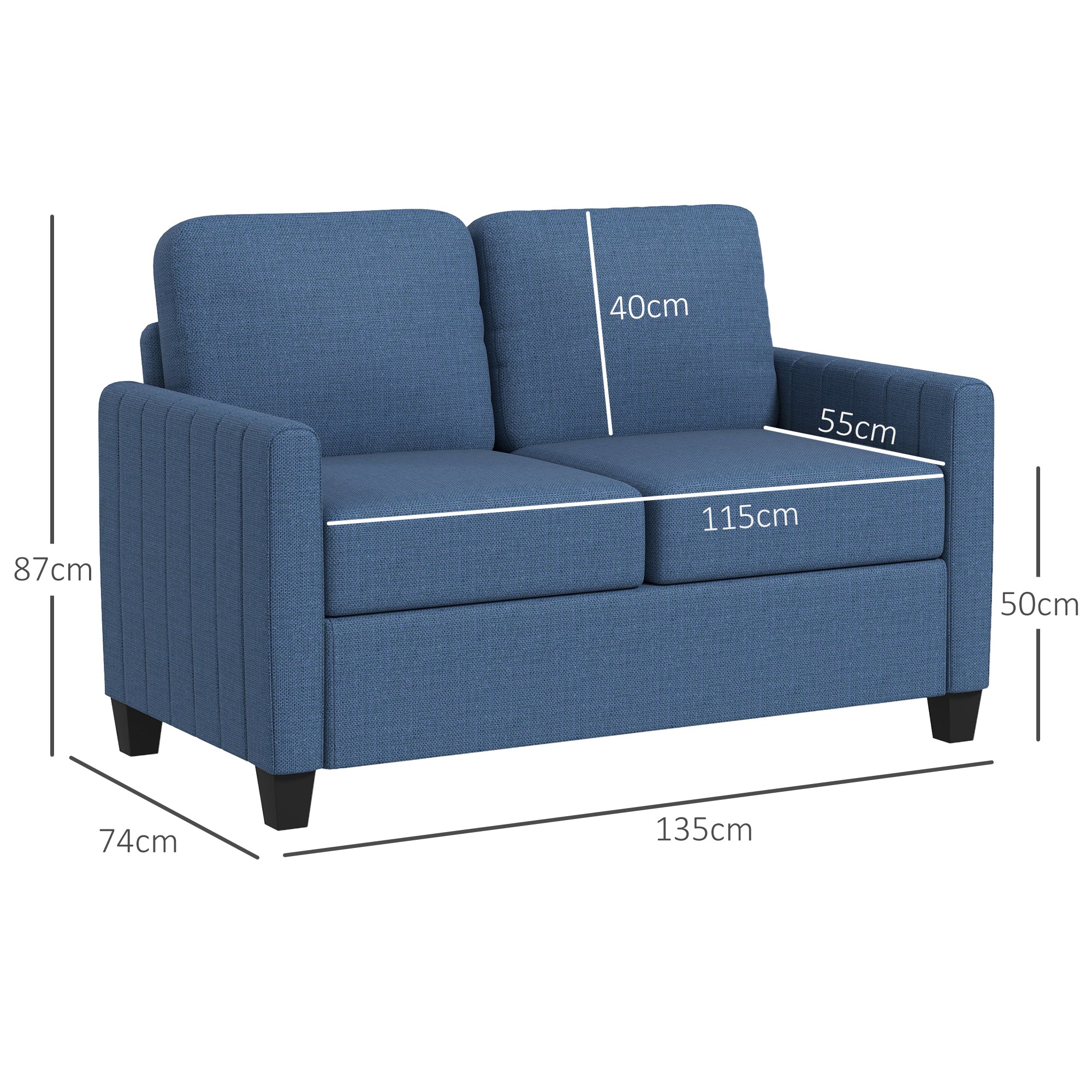 HOMCOM Modern Boxy Linen-Look Two-Seater Sofa - Blue - North Peak Garden Furniture