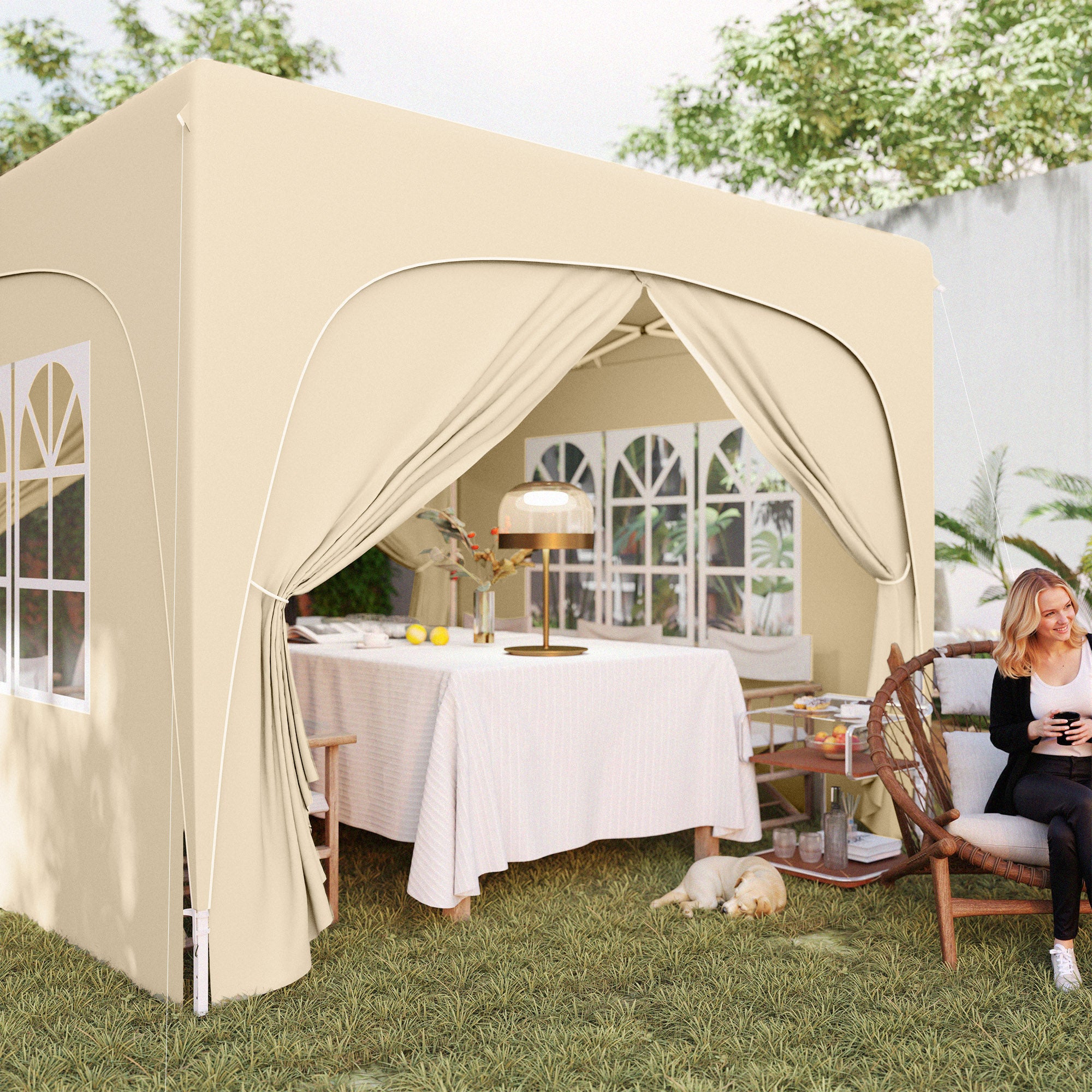 Outsunny 3 x 3m Pop-Up Gazebo Shelter, with Accessories - Sand - North Peak Garden Furniture