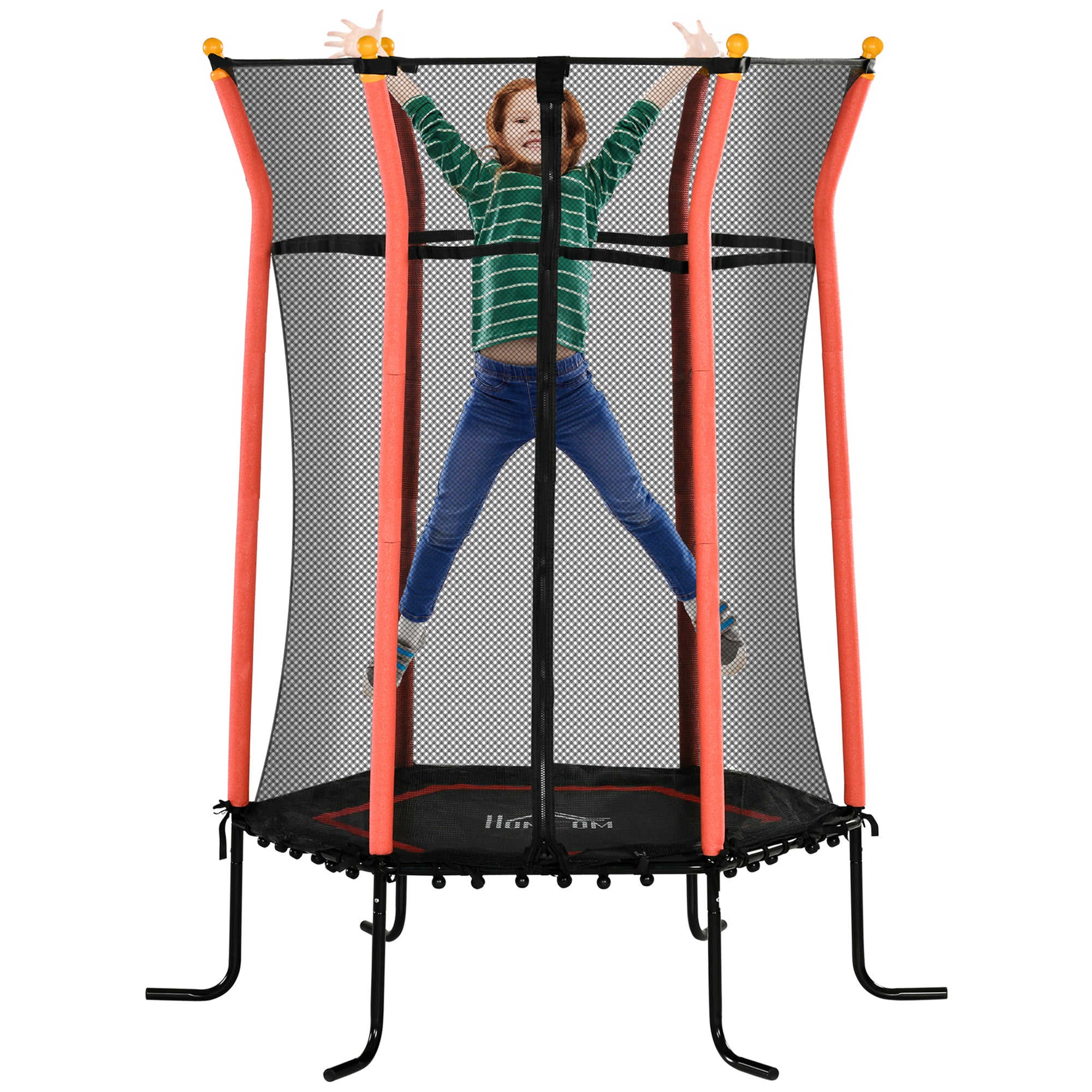 HOMCOM Kids Trampoline Mini Bouncer with Enclosure Safety Net For Ages 3-10 Years - Red