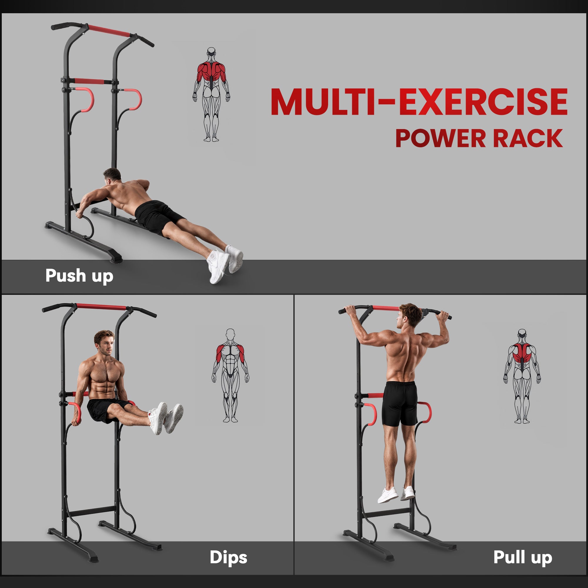 HOMCOM Steel Multi-Use Exercise Power Tower Pull Up Station Adjustable Height W/ Grips