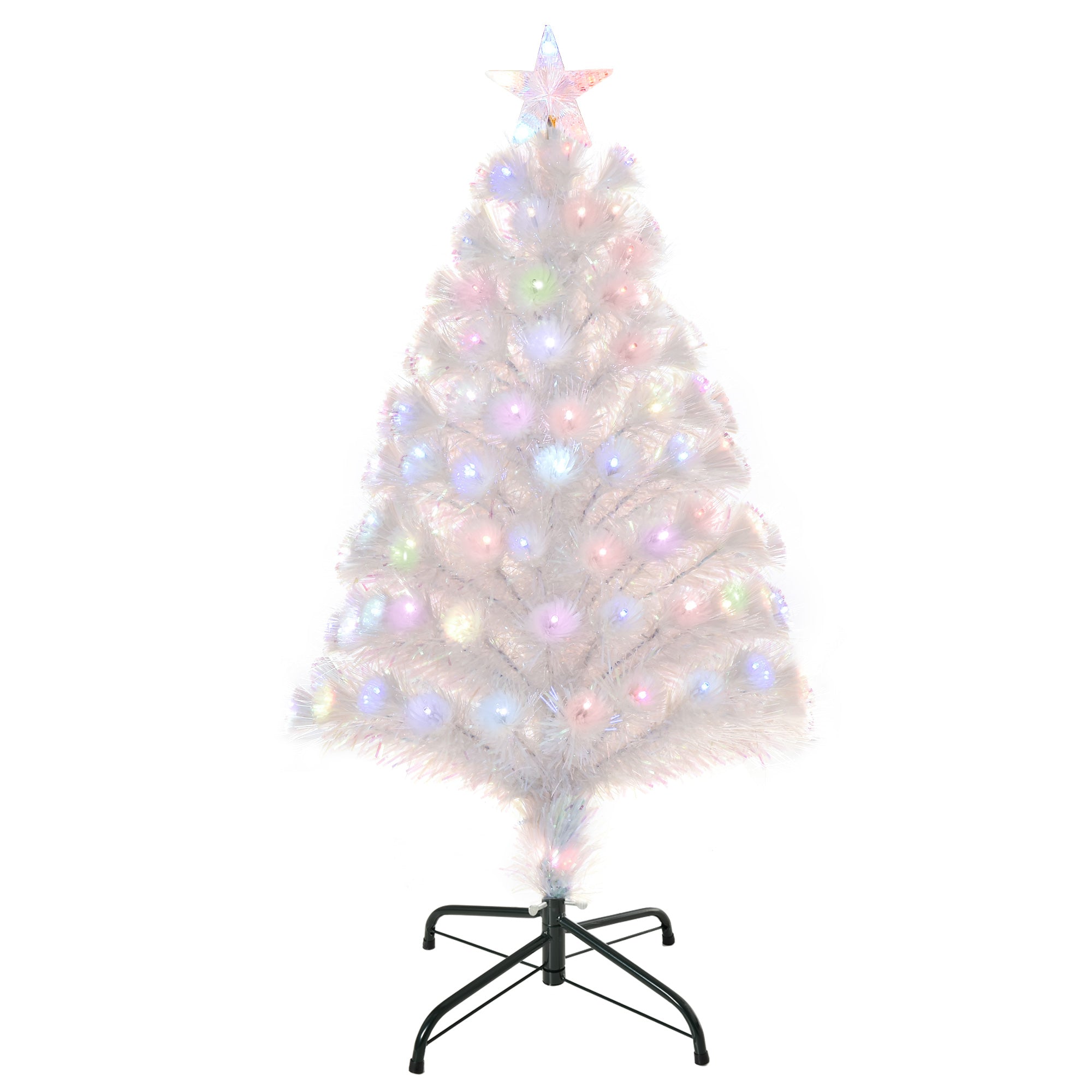 HOMCOM 3FT Pre-Lit Artificial Christmas Tree w/ Fibre Optic LED Lights Holiday Home Xmas Decoration-White - North Peak Garden Furniture