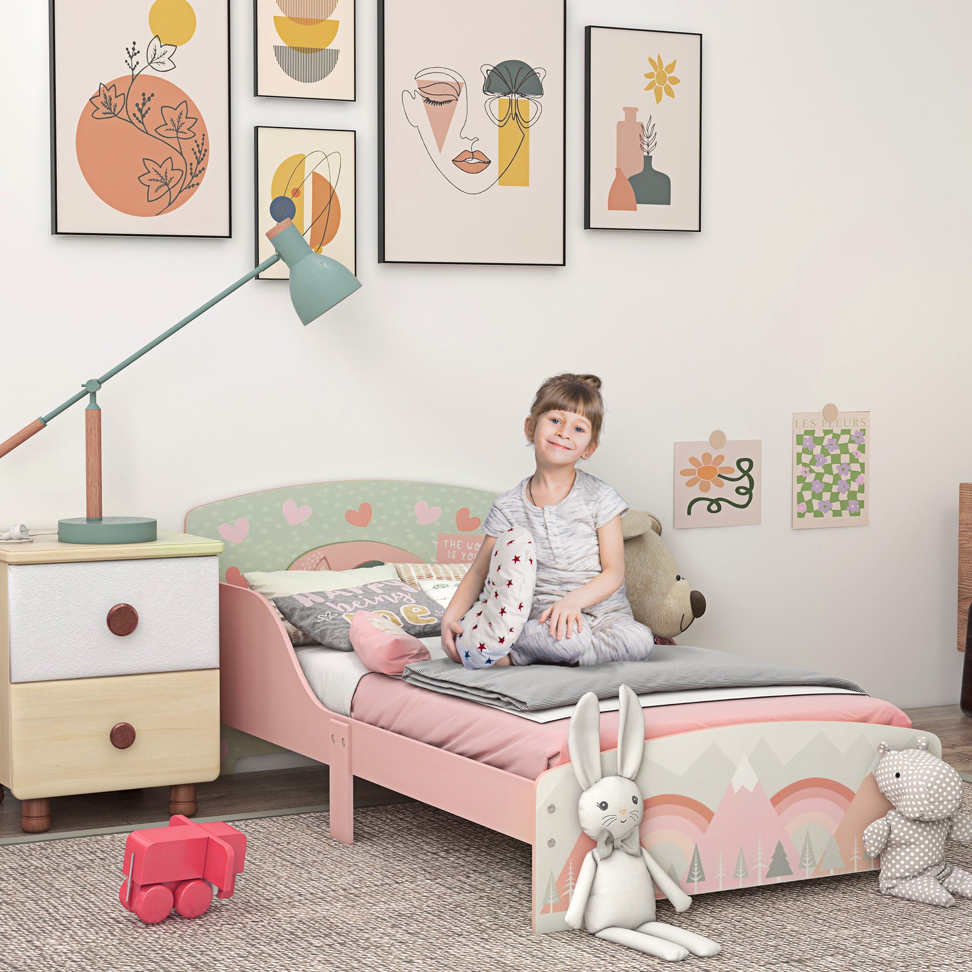 ZONEKIZ Toddler Bed Frame, Kids Bedroom Furniture for Ages 3-6 Years, Pink - North Peak Garden Furniture