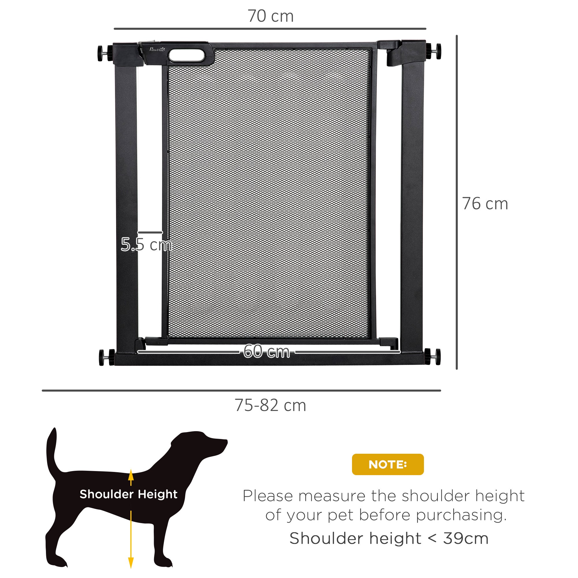 PawHut Dog Safety Gate, for Hallways, Staircases, Doors w/ Automatic Closing Door - Black