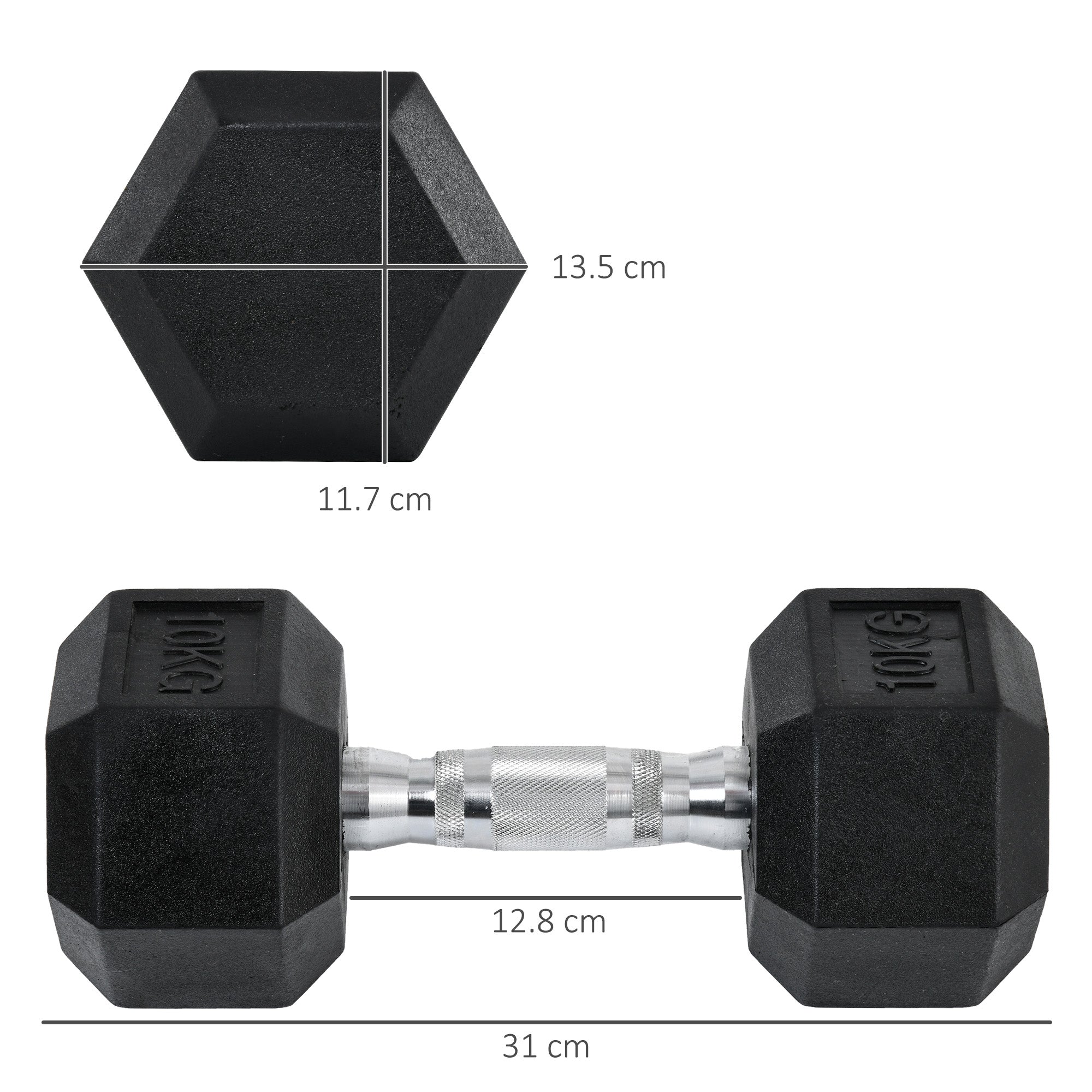 HOMCOM 2x10kg Hex Dumbbells Set Rubber Dumbbells Weight Lifting Equipment Fitness Home Gym - North Peak Garden Furniture