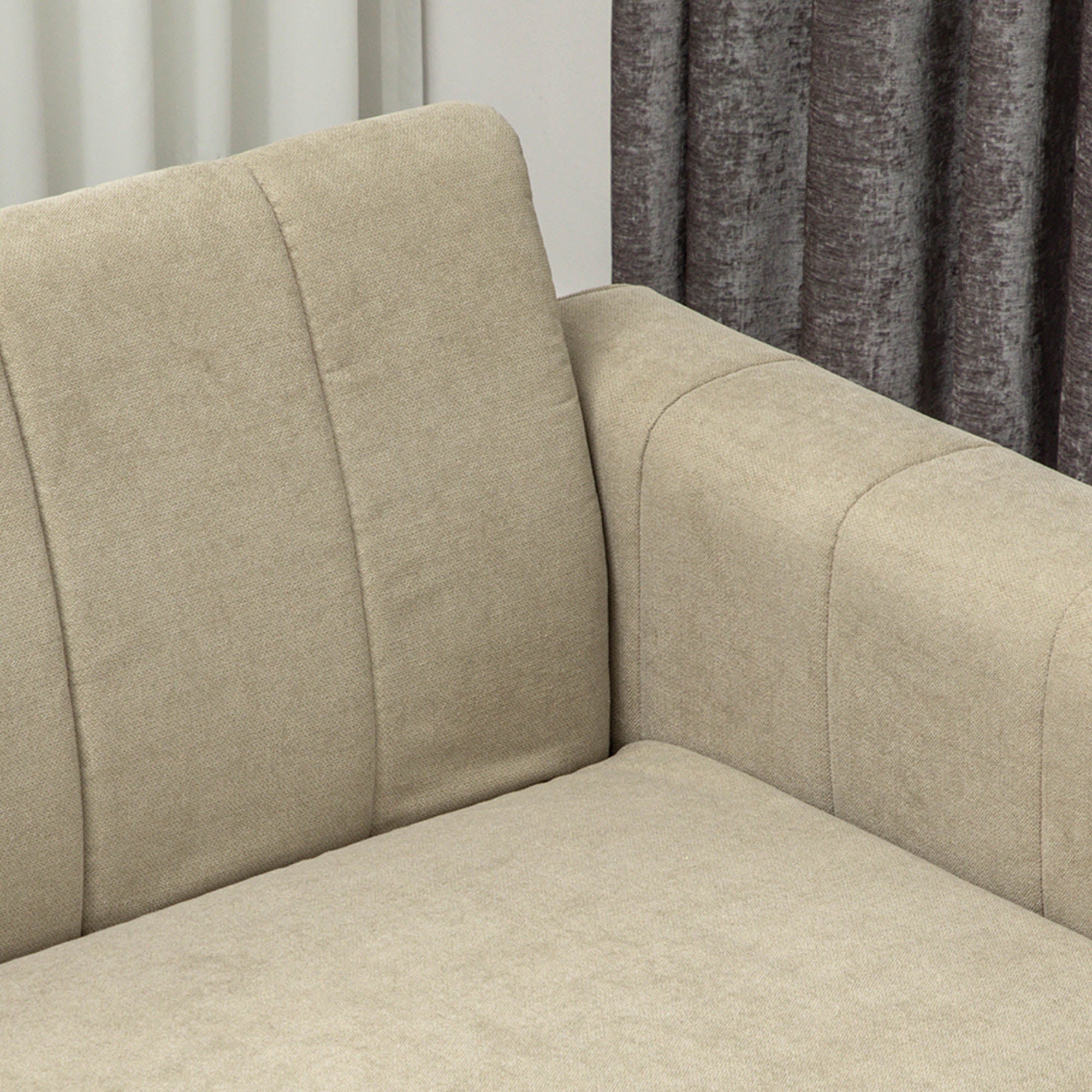 HOMCOM 3 Seater Sofa, Modern Fabric Sofa Couch, Channel Tufted Upholstered Sofa Settee for Living Room, Guest Room, Bedroom, Home Office, Khaki - North Peak Garden Furniture