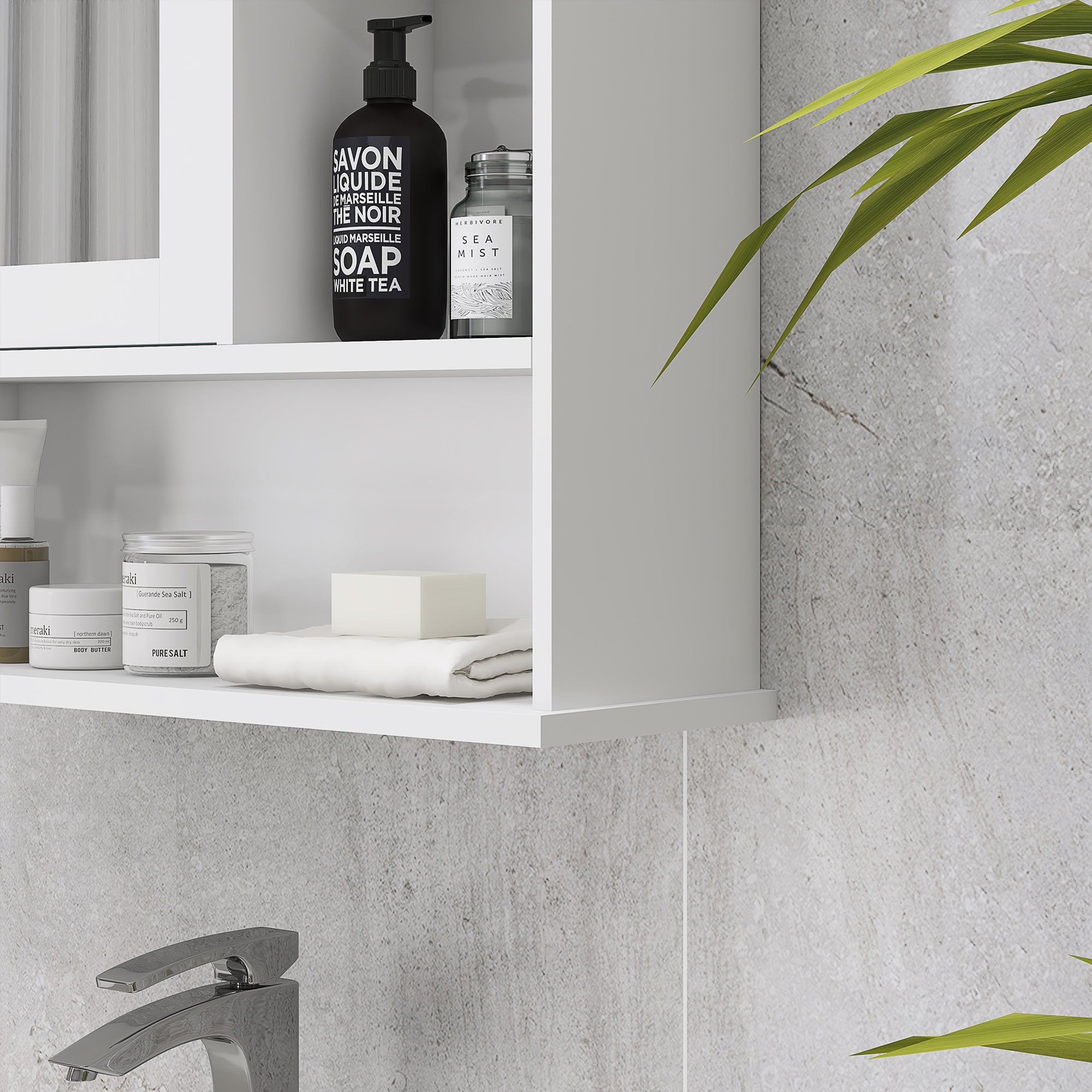 kleankin Bathroom Cabinet, Wall Mount Storage Organizer with Mirror, Adjustable Shelf for Bathroom, Kitchen, Bedroom, White - North Peak Garden Furniture