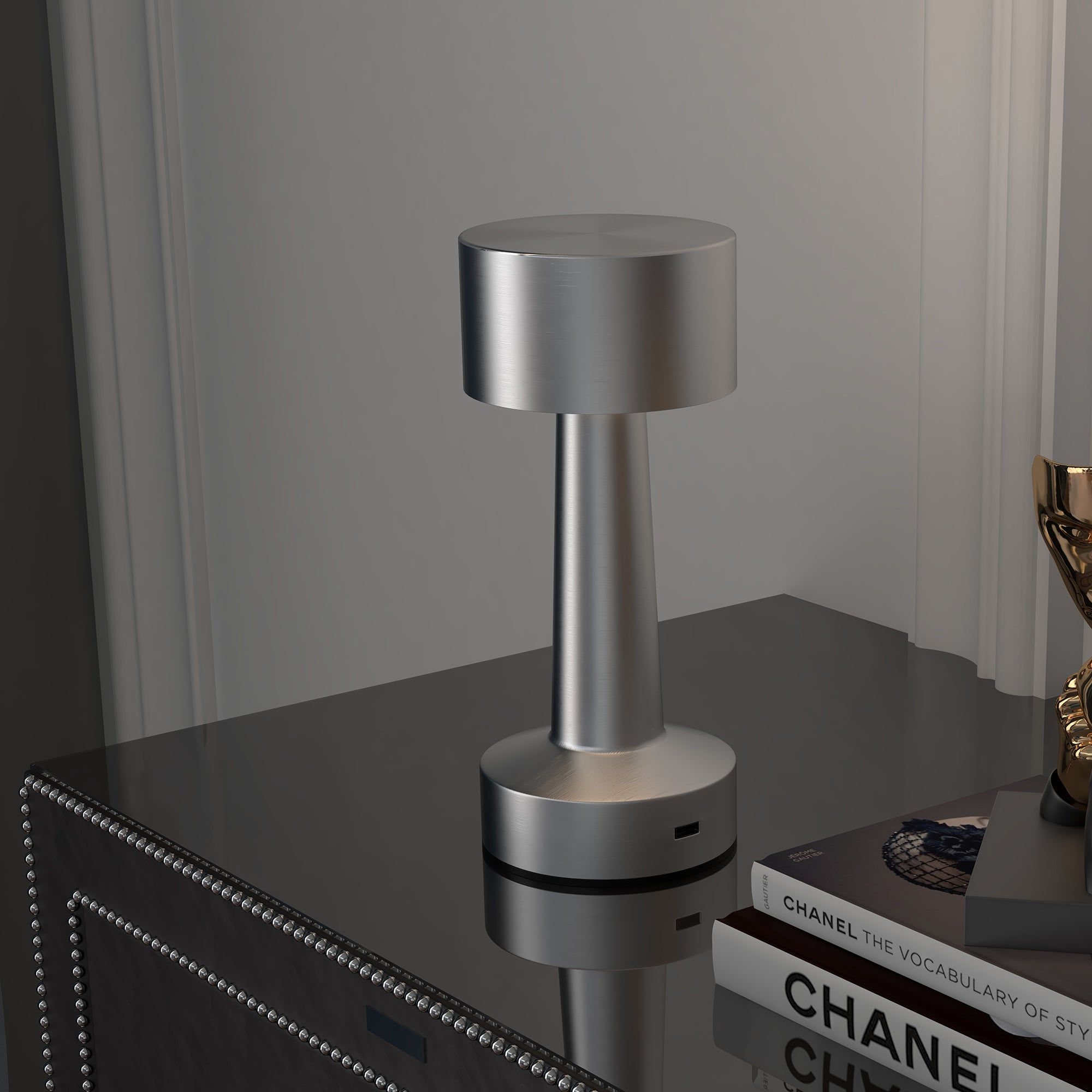 HOMCOM Cordless Table Lamp, Touch LED Desk Lamp with Rechargeable Battery, 3 Colour, for Bedroom Living Room, Silver - North Peak Garden Furniture
