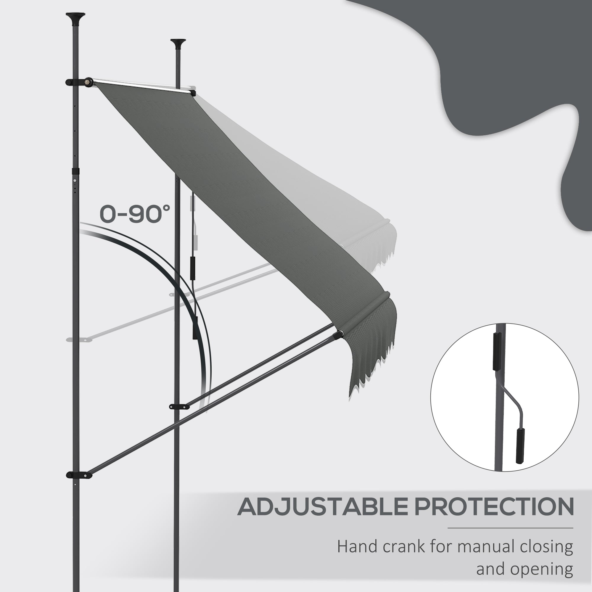 Outsunny 2.5 x 1.2m Retractable Awning, Free Standing Patio Sun Shade Shelter, UV Resistant, for Window and Door, Dark Grey - North Peak Garden Furniture