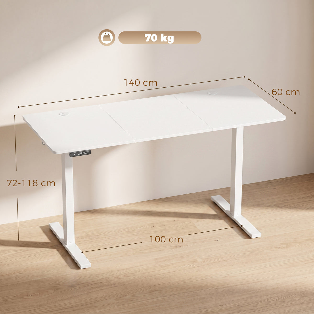 HOMCOM Standing Desk Memory Control Height Adjustable Desk 2 Cable Holes LED Display Sit Stand Desk White