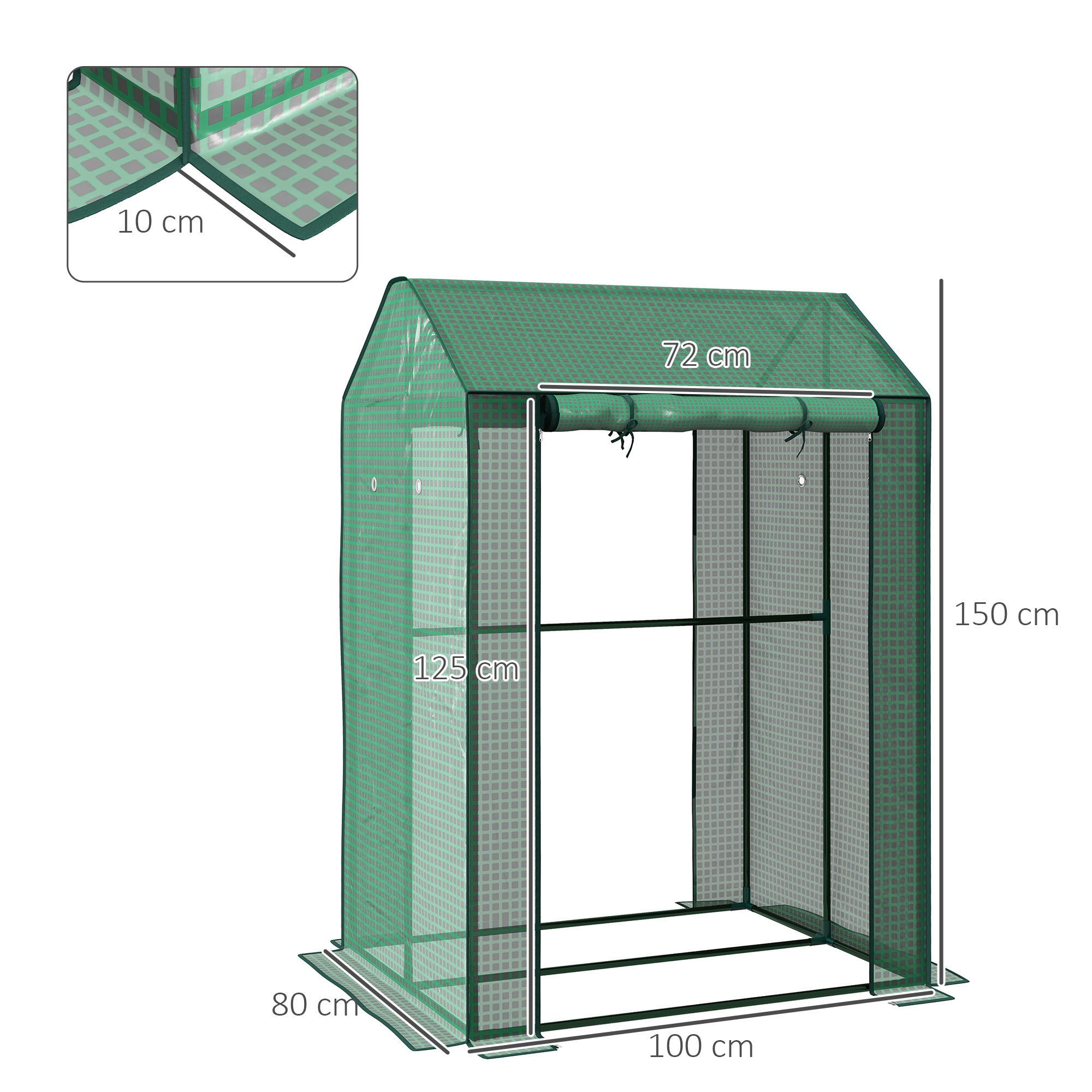 Outsunny Petite Greenhouse: Roll-up Doors, Ventilation Holes, Reinforced Green Cover, 100 x 80 x 150cm | Aosom UK