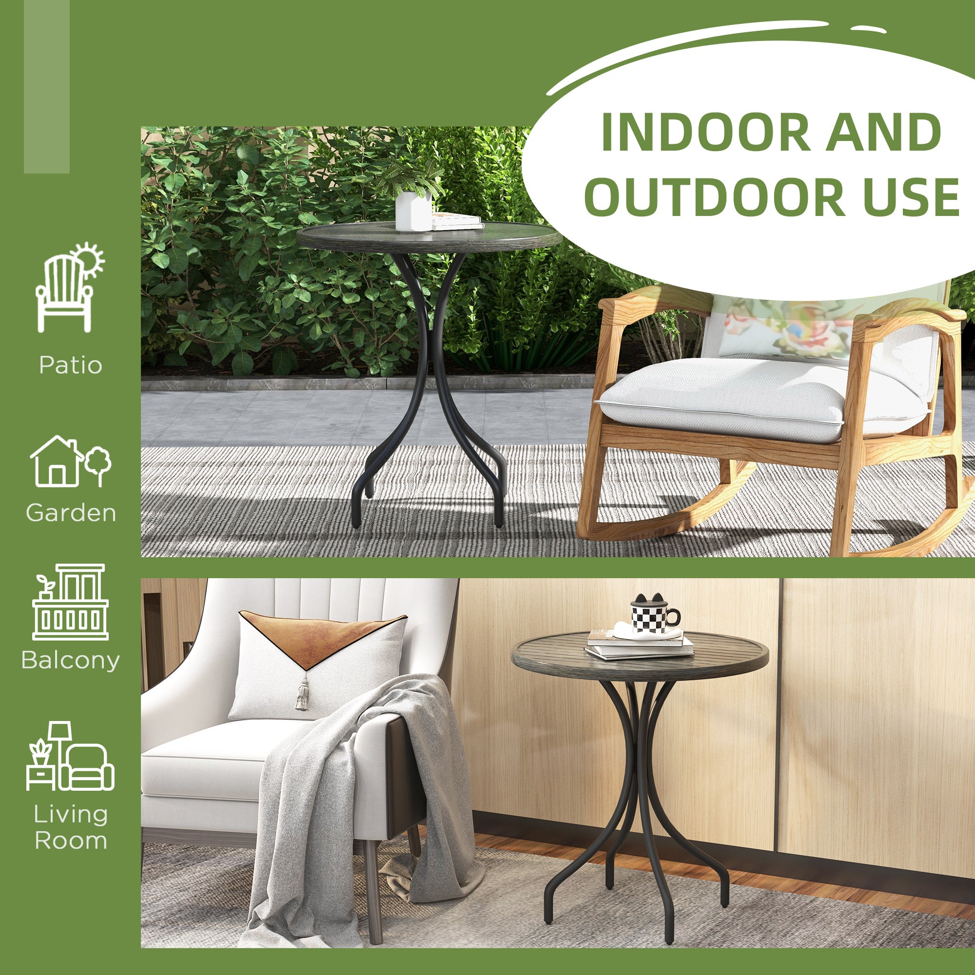 Outsunny Φ66cm Galvanised Steel Garden Table - Grey - North Peak Garden Furniture