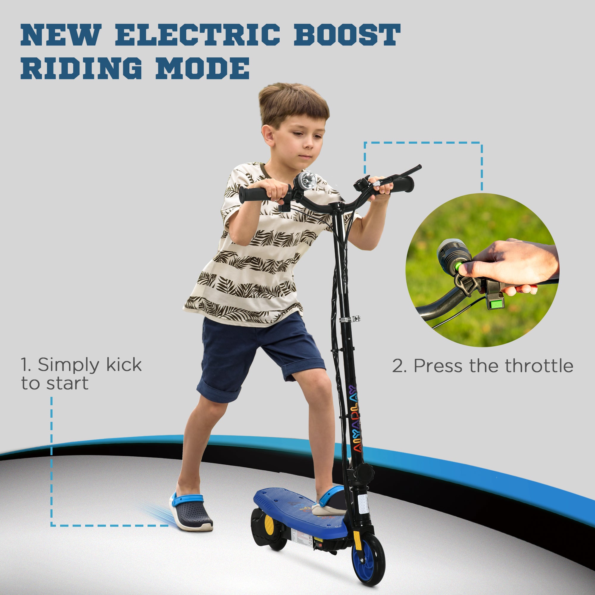 HOMCOM Foldable Electric Scooter, with LED Headlight, for Ages 7-14 Years - Blue - North Peak Garden Furniture