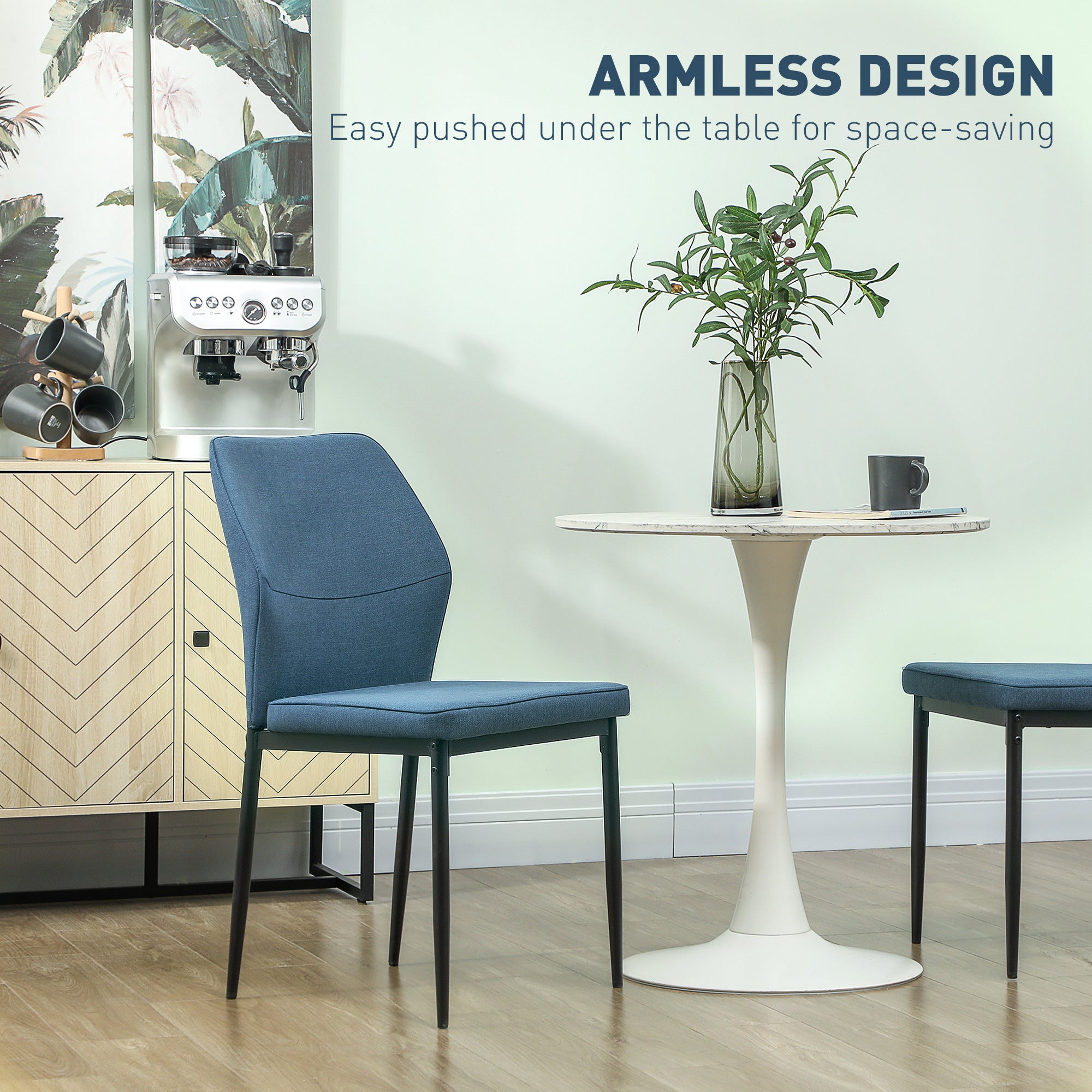 HOMCOM Velvet Dining Chairs Set of 2, Modern Upholstered Kitchen Chairs with Metal Legs, Curved Back and Padded Seat, Armless Side Chairs for Dining Room, Bedroom, Living Room, Blue - North Peak Garden Furniture