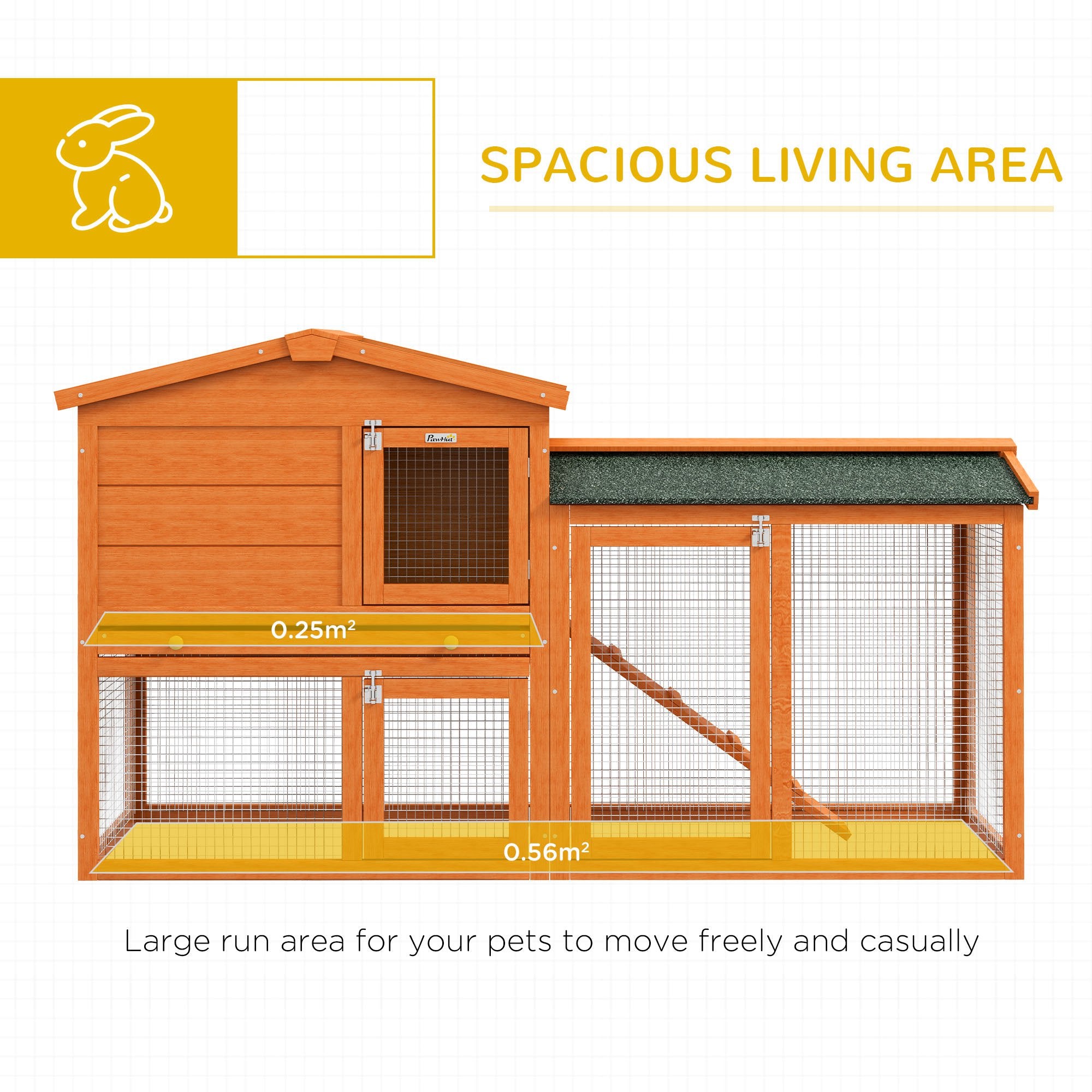 PawHut Two-Tier Rabbit Hutch with Run, Ramp, Slide-Out Tray, for Garden - Orange - North Peak Garden Furniture