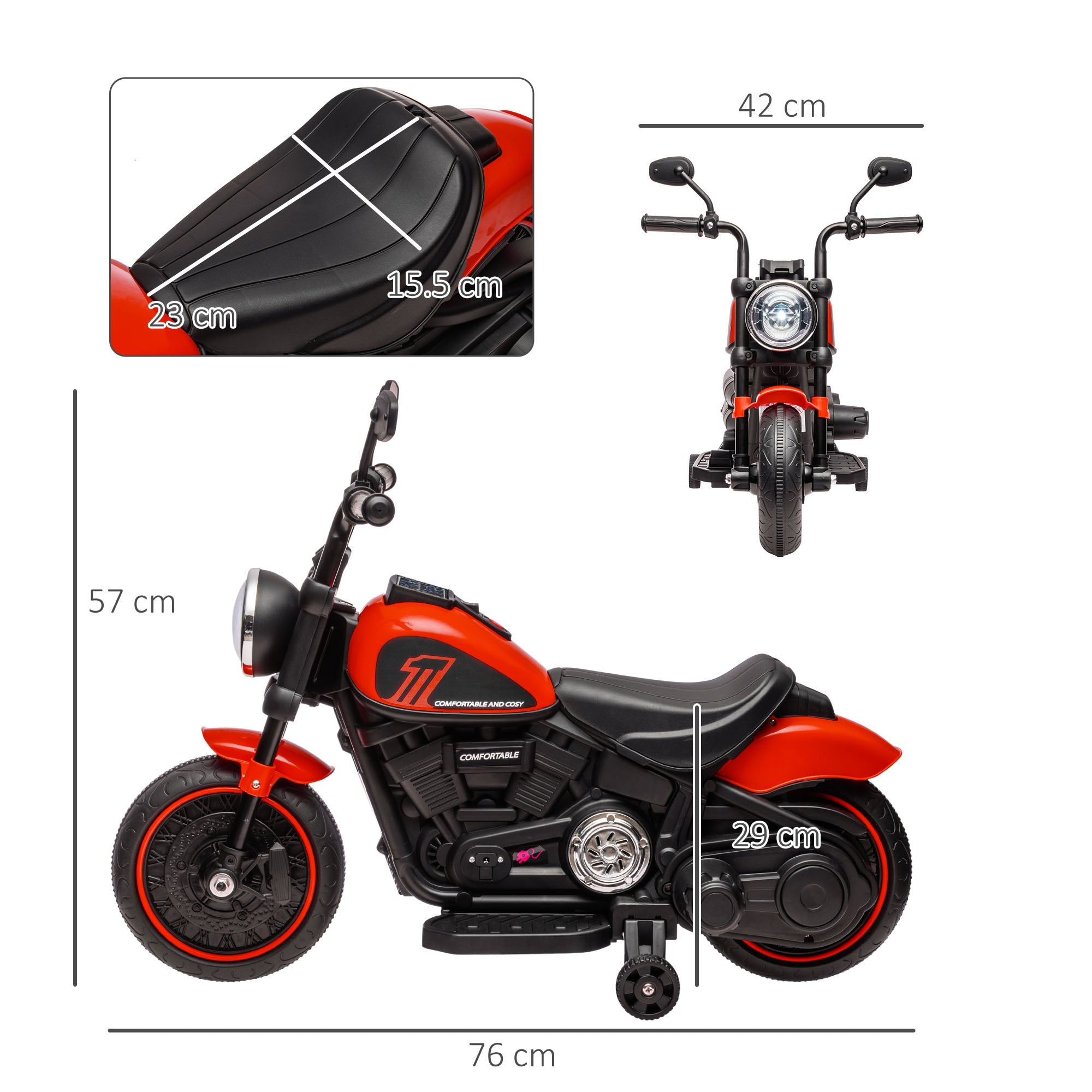 HOMCOM 6v Electric Motorbike with Training Wheels, One-Button Start - Red - North Peak Garden Furniture