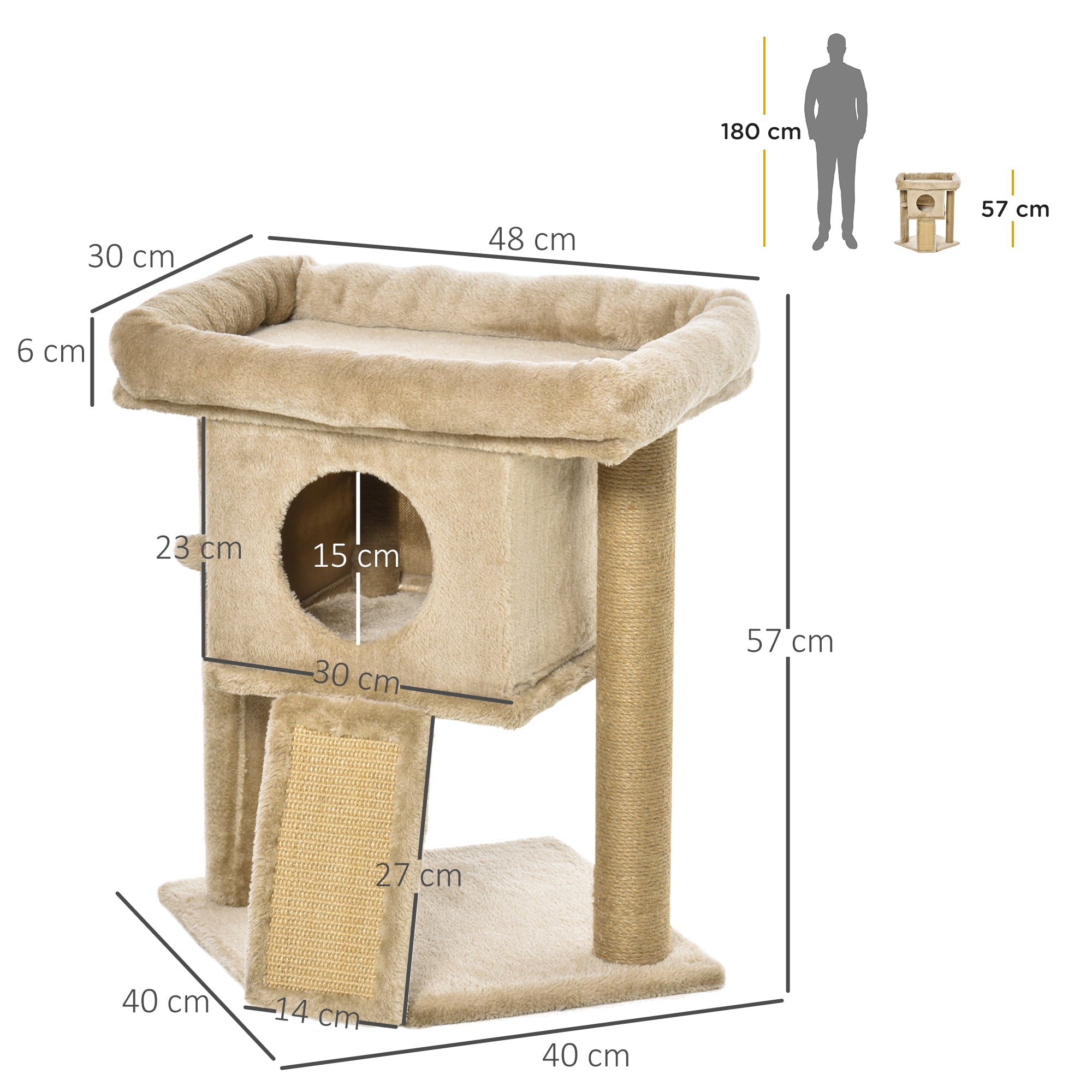 PawHut Cat Tree Tower for Indoor Cats Cat Scratching Post Climbing Activity Centre w/Jute Scratching Pad, Toy Ball, Cat House - Coffee - North Peak Garden Furniture